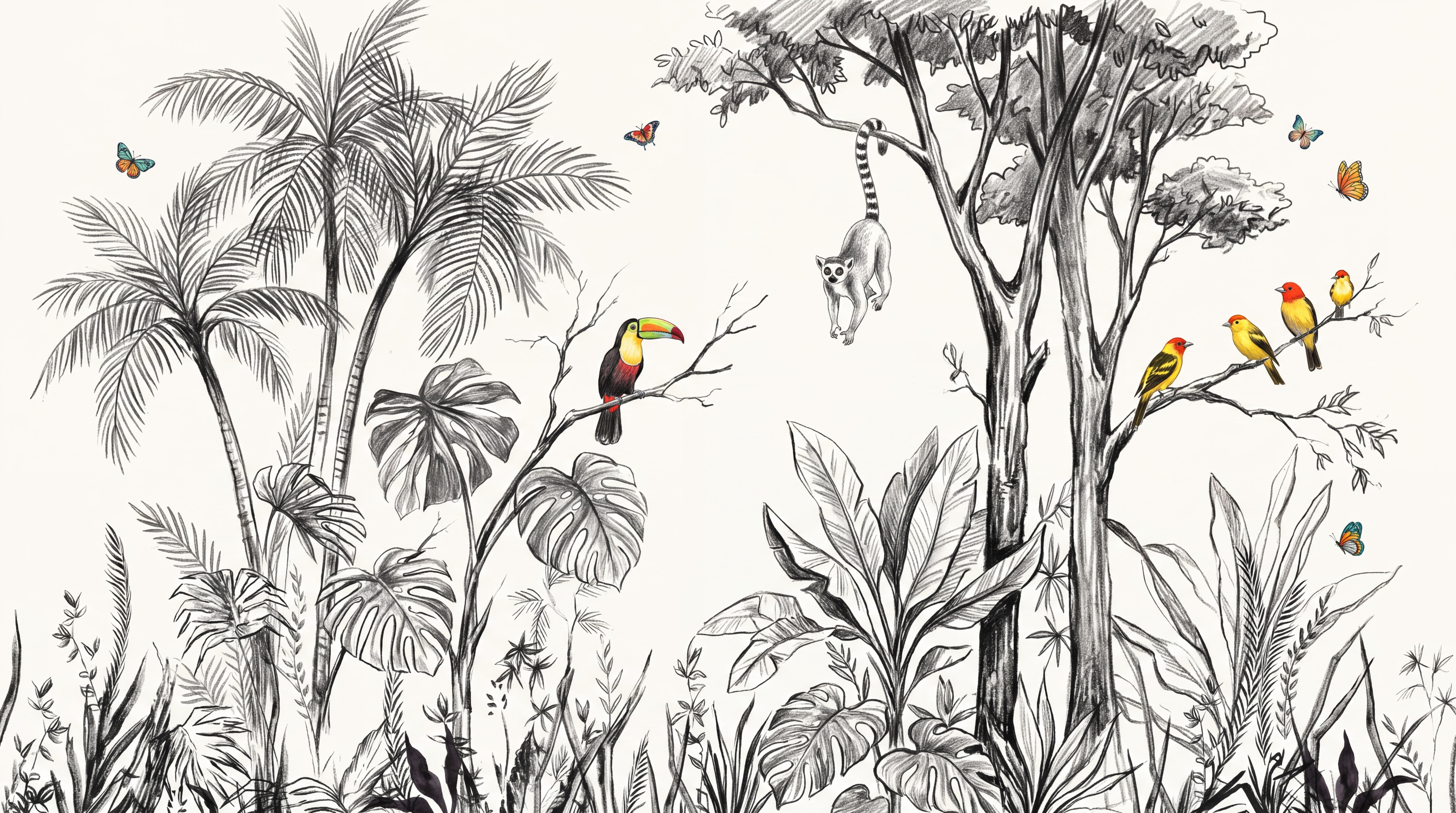 Grey Jungle Scenic Tropical Wallpaper Mural, Peel-and-stick Finish