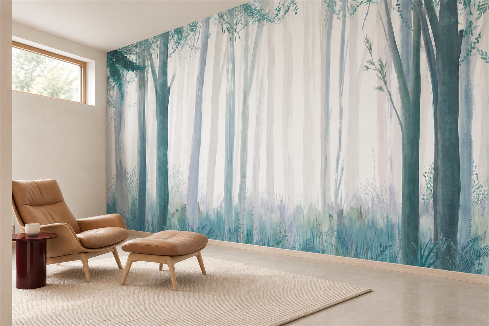 Aqua Forest Scenic Wallpaper Mural Bedroom-wallpaper-murals, Peel-and-stick Finish