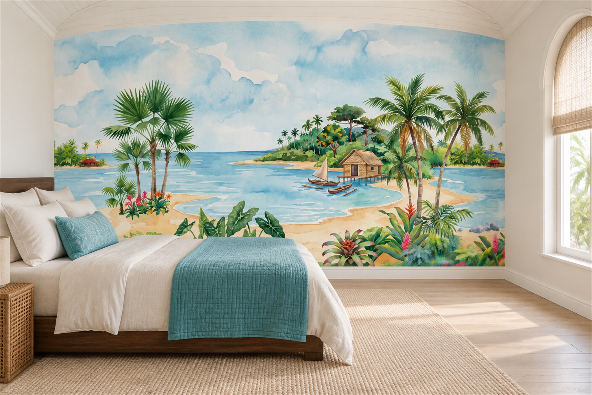 Aqua Pattern Decorative Atmospheric Wallpaper Mural Bedroom-wallpaper-murals, Peel-and-stick Finish