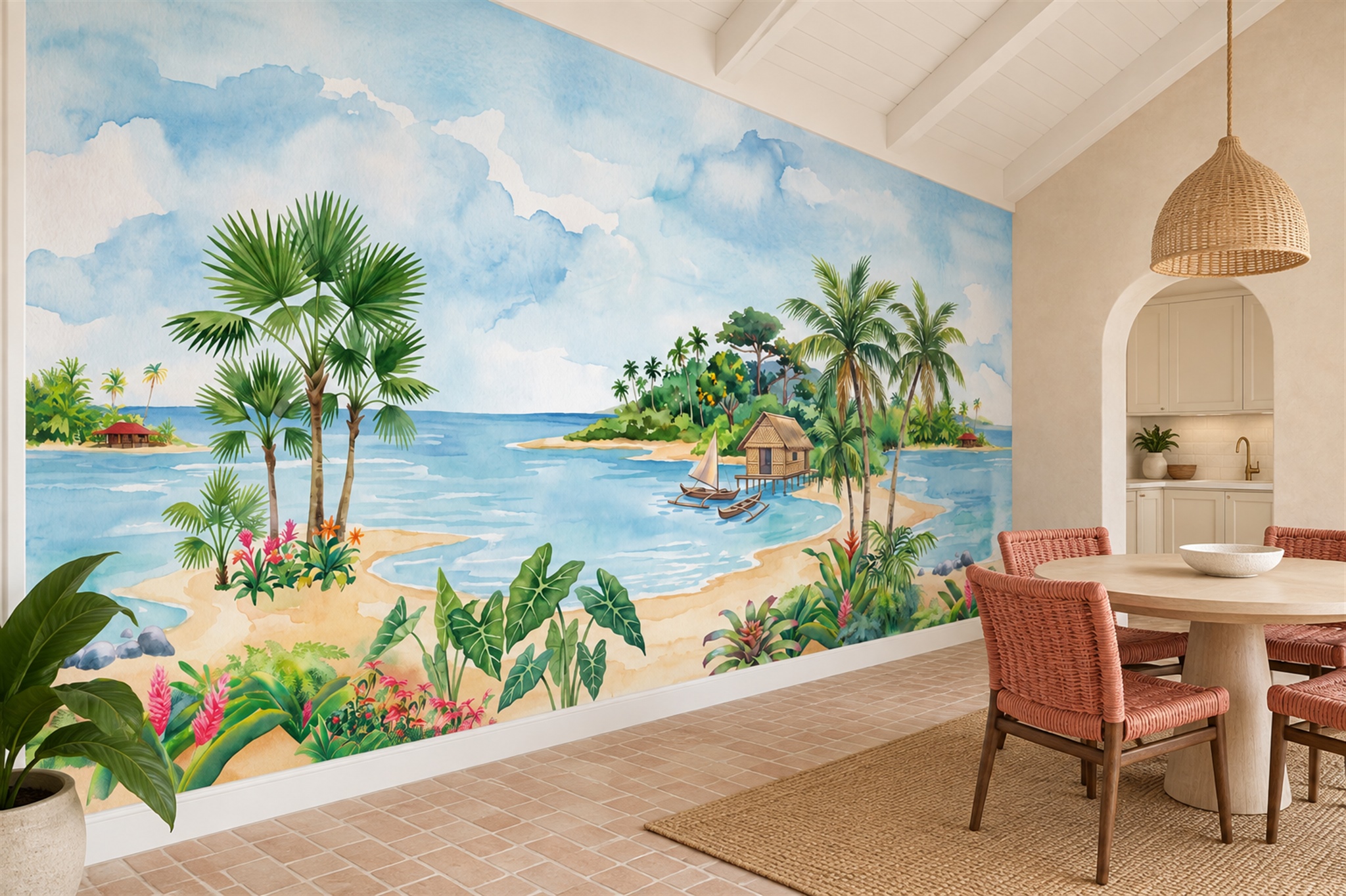 Aqua Pattern Decorative Atmospheric Wallpaper Mural Living-room-wallpaper-murals, Peel-and-stick Finish
