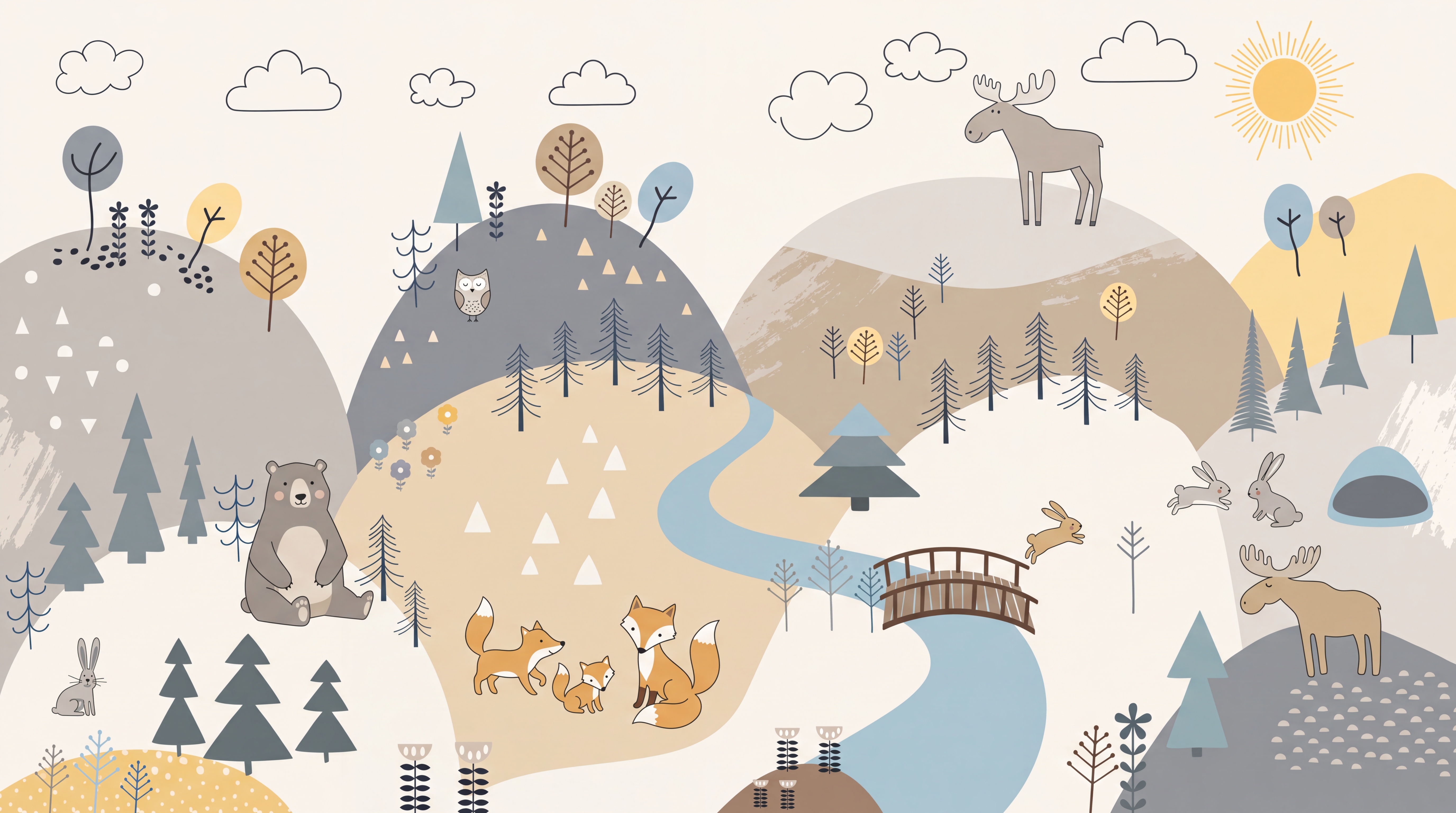 Grey Woodland Scenic Painterly Wallpaper Mural, Peel-and-stick Finish