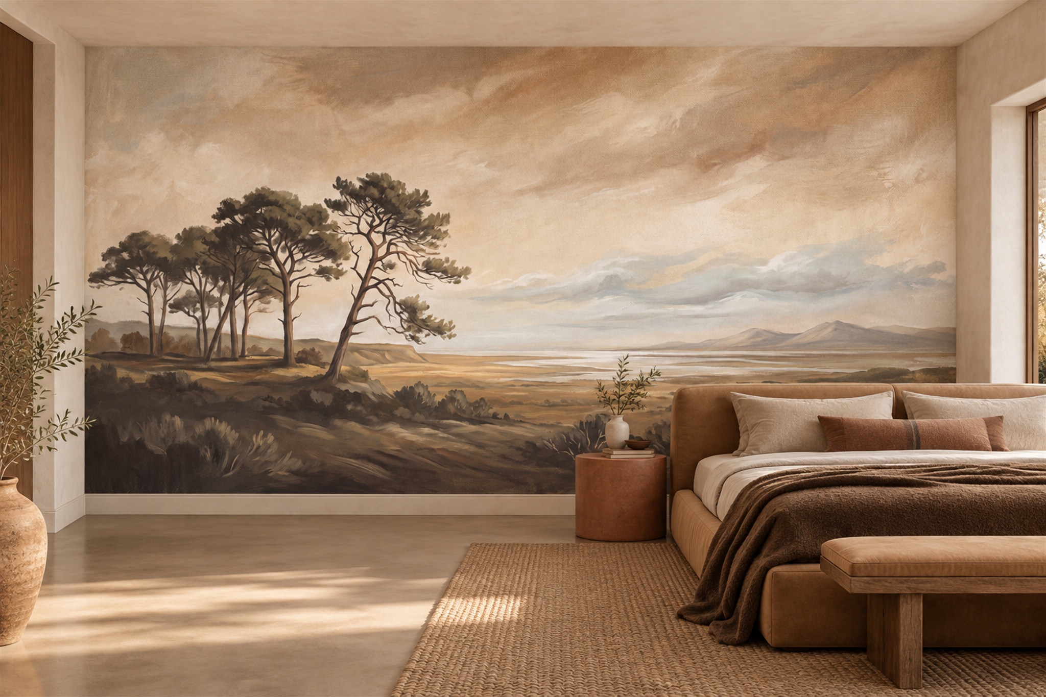 Brown Landscape Scenic Wallpaper Mural Bedroom-wallpaper-murals, Peel-and-stick Finish