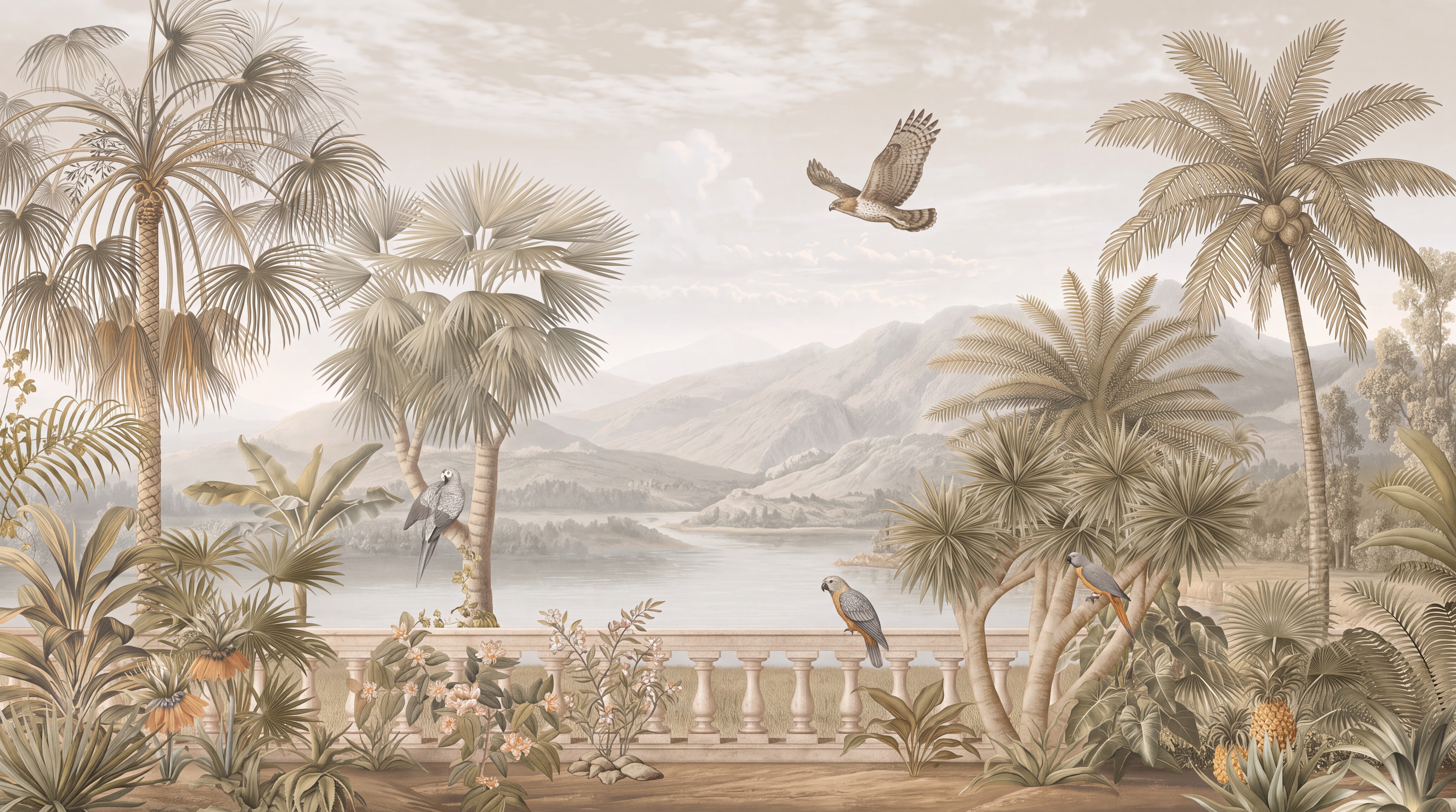 Beige Palm Artful Wallpaper Mural, Peel-and-stick Finish