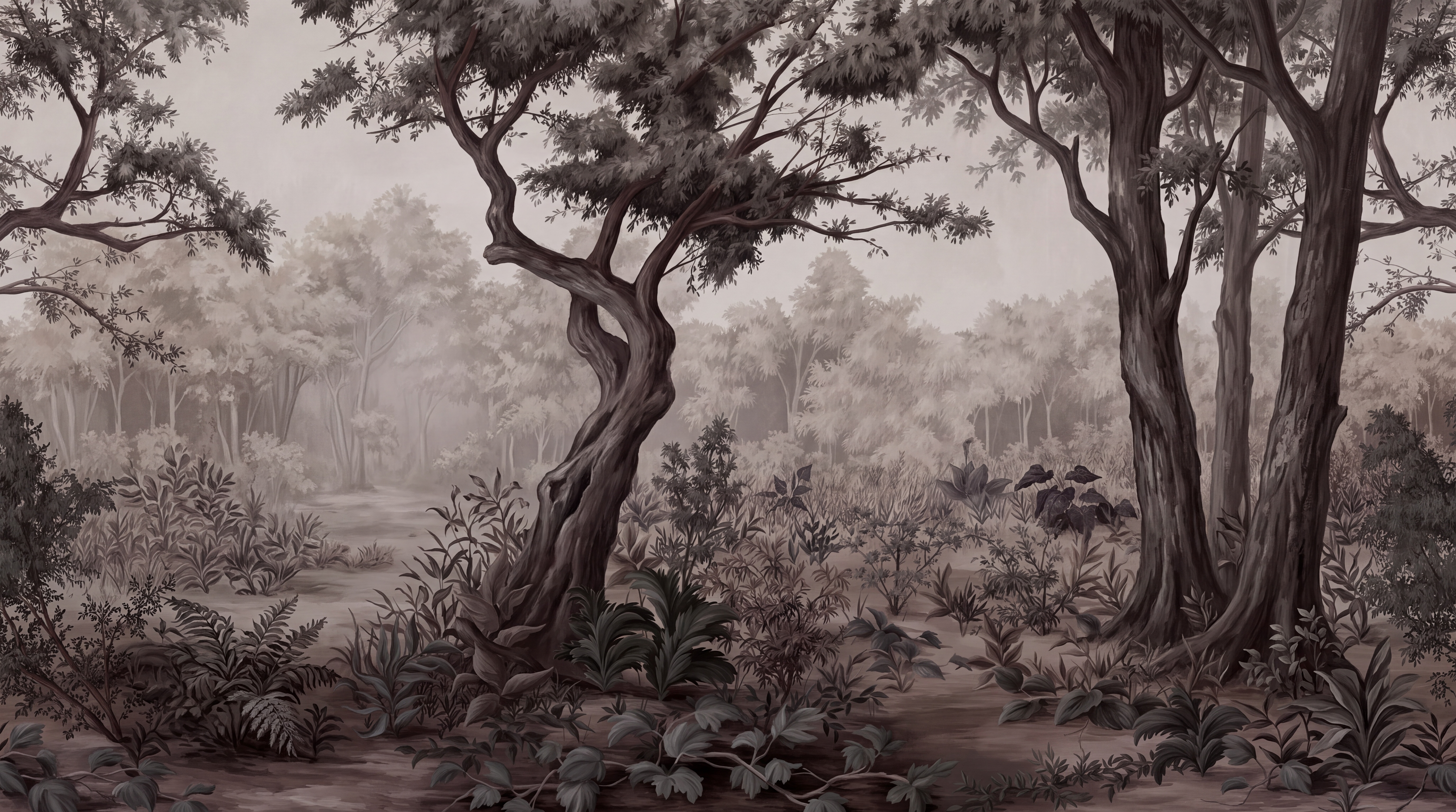Taupe Forest Scenic Layered Wallpaper Mural, Peel-and-stick Finish