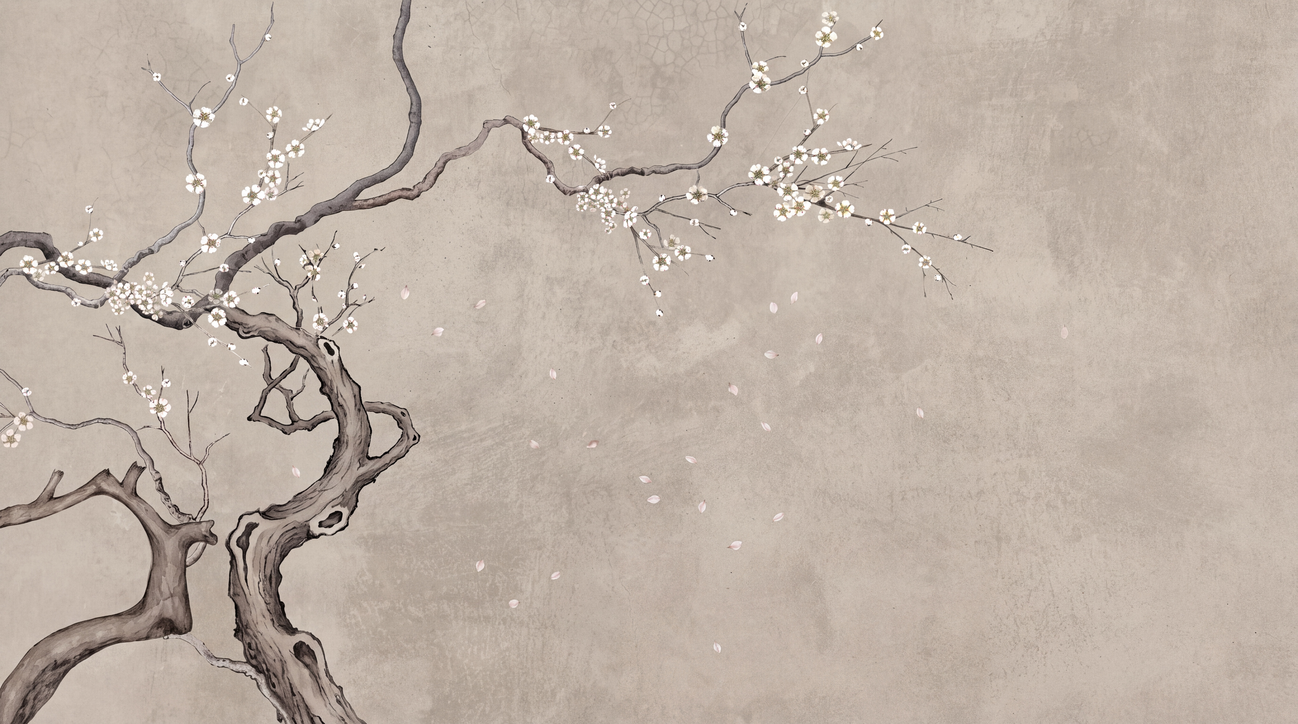 Taupe Blossom Botanical Wallpaper Mural, Peel-and-stick Finish