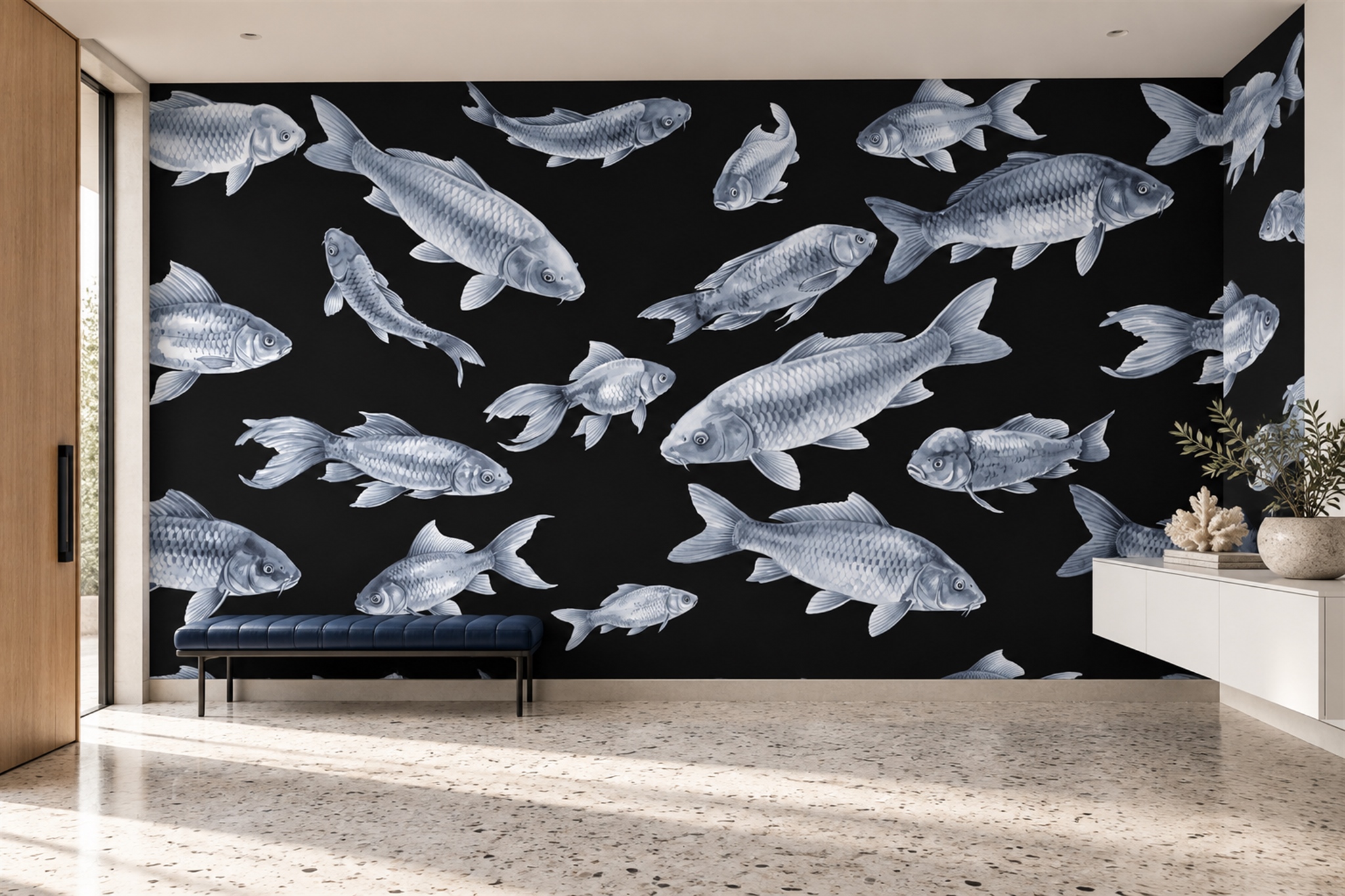 Black Pattern Decorative Abstract Wallpaper Mural Entryway-wallpaper-murals, Peel-and-stick Finish