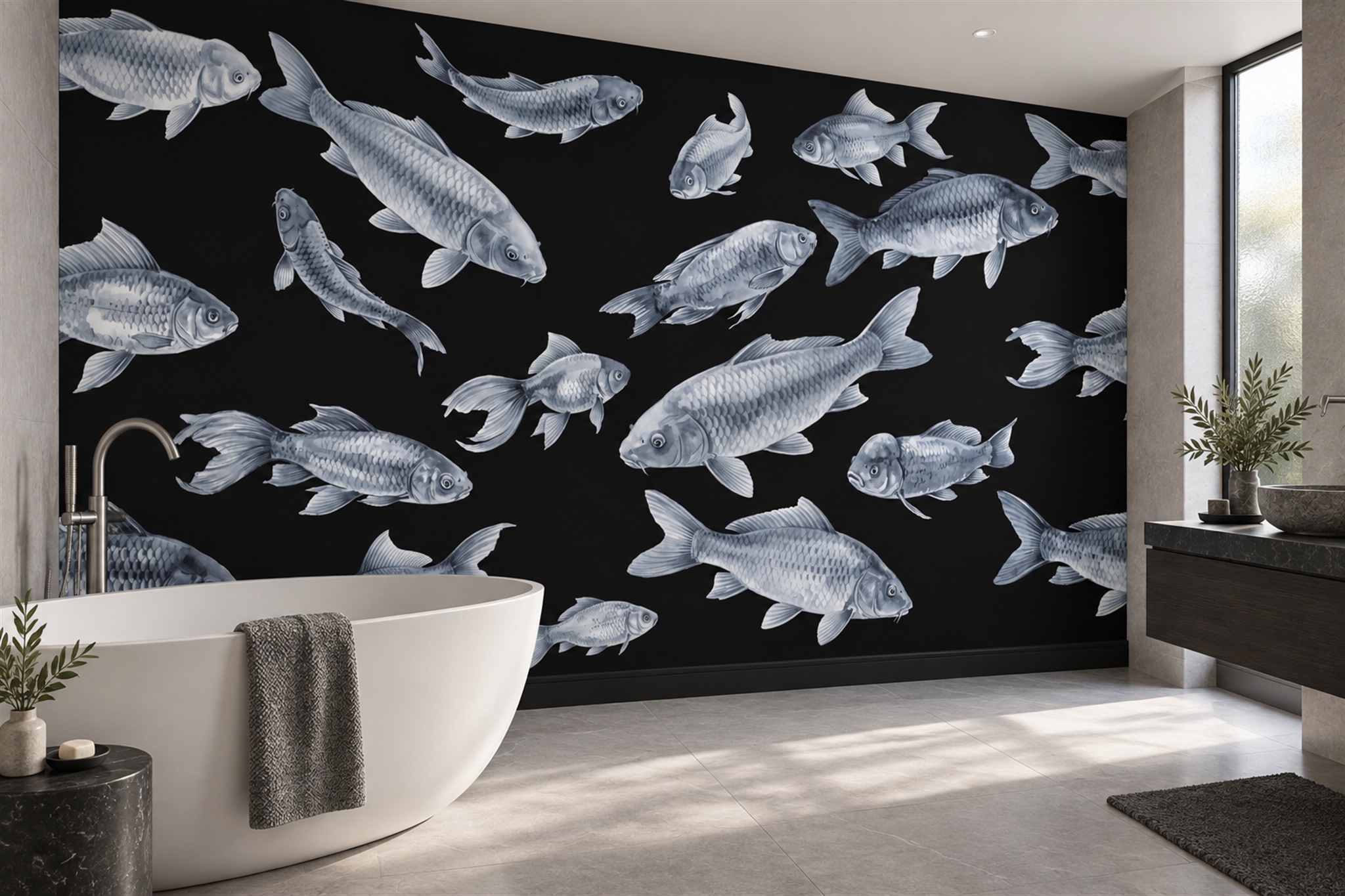 Black Pattern Decorative Abstract Wallpaper Mural Bathroom-wallpaper-murals, Peel-and-stick Finish