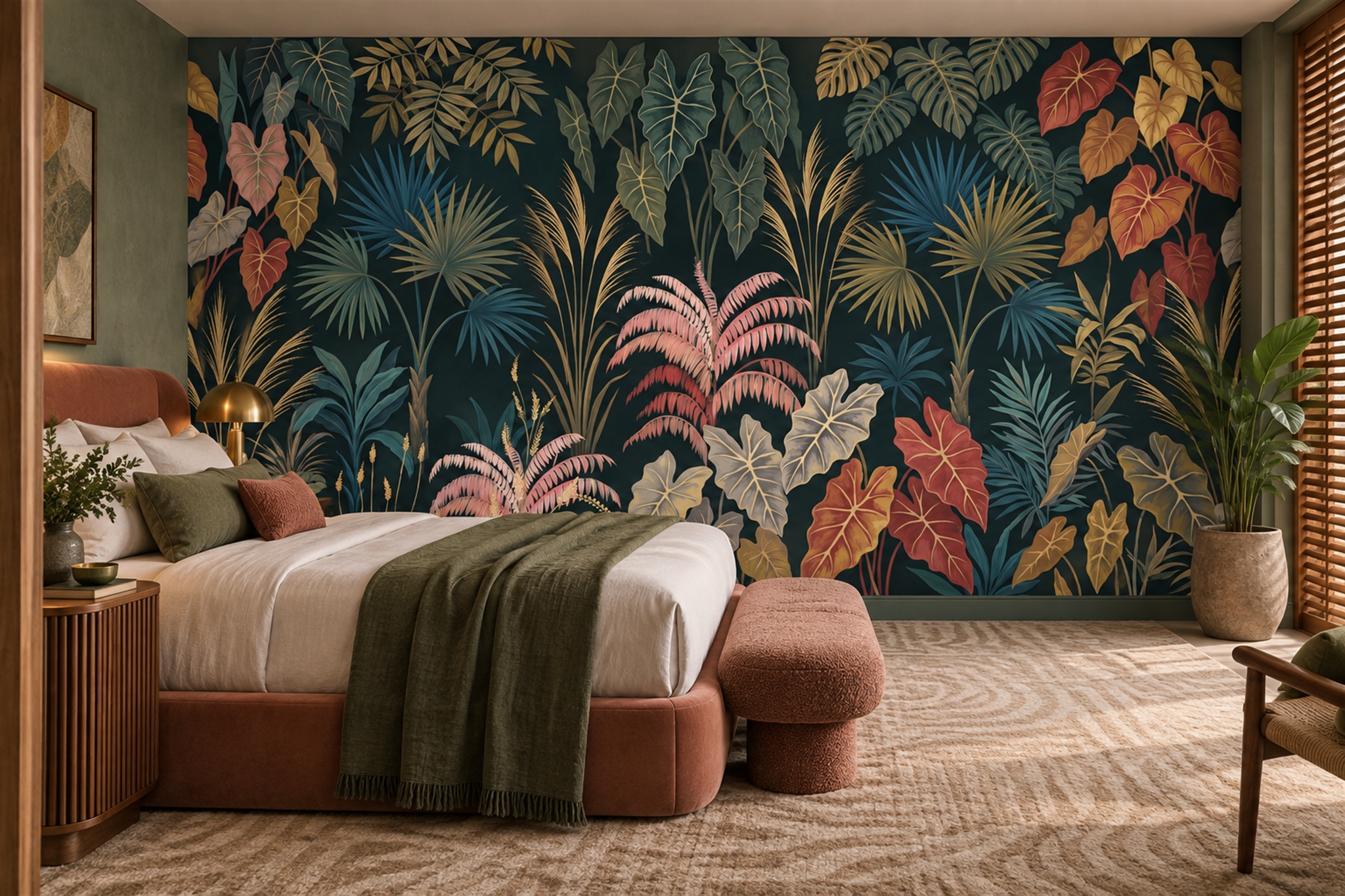 Teal Leaf Botanical Decorative Wallpaper Mural Bedroom-wallpaper-murals, Peel-and-stick Finish