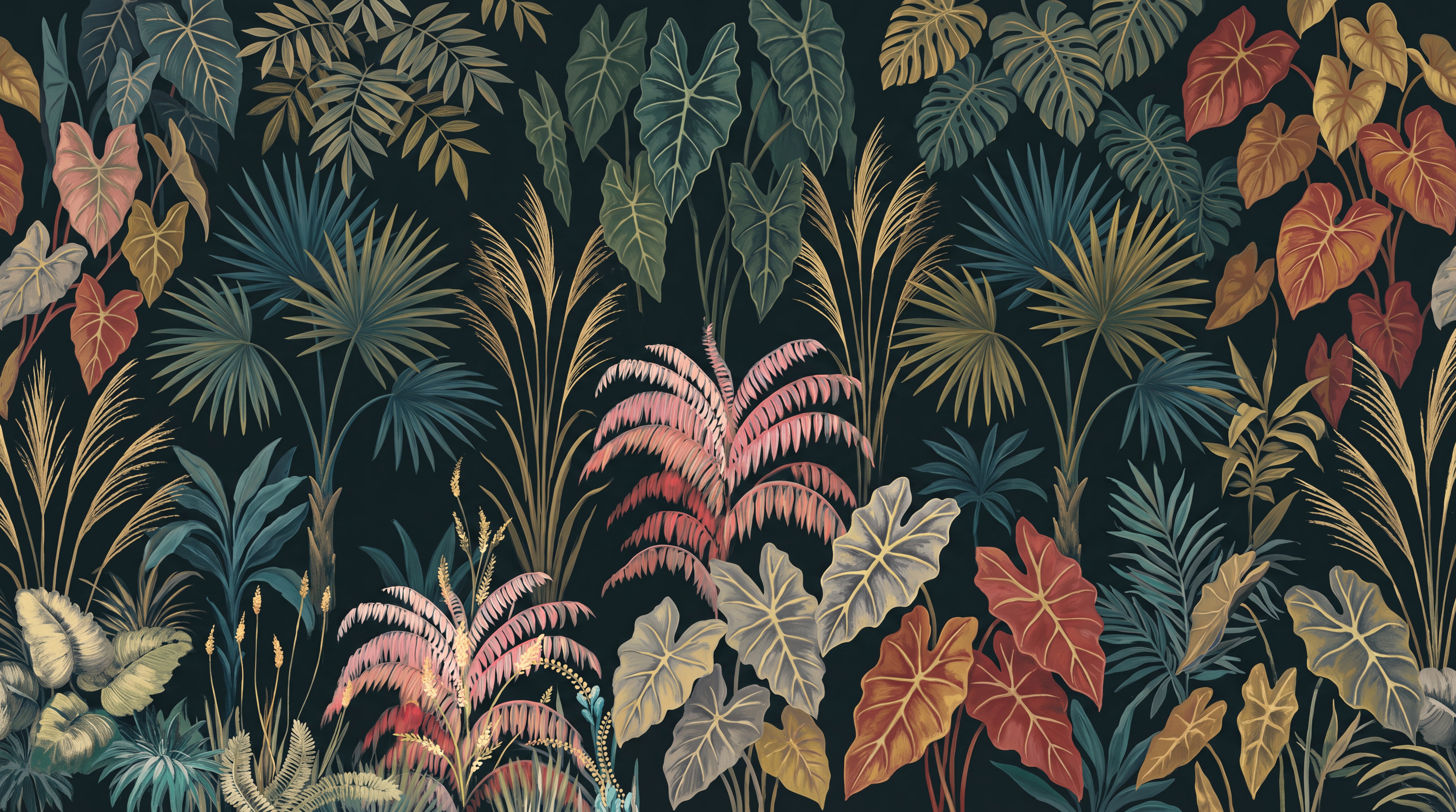 Teal Leaf Botanical Decorative Wallpaper Mural Dining-room-wallpaper-murals, Peel-and-stick Finish
