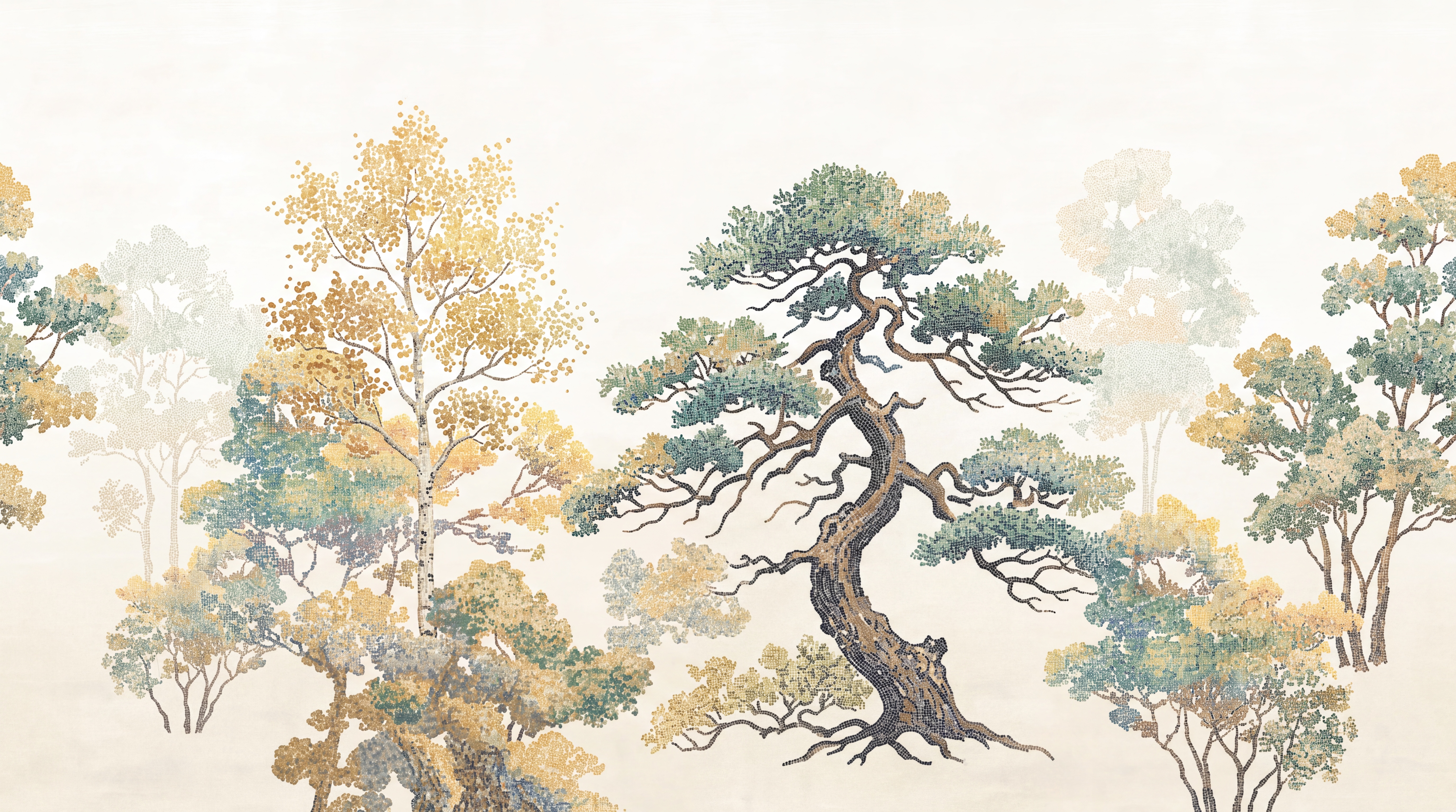 Sage Trees Scenic Layered Wallpaper Mural, Peel-and-stick Finish