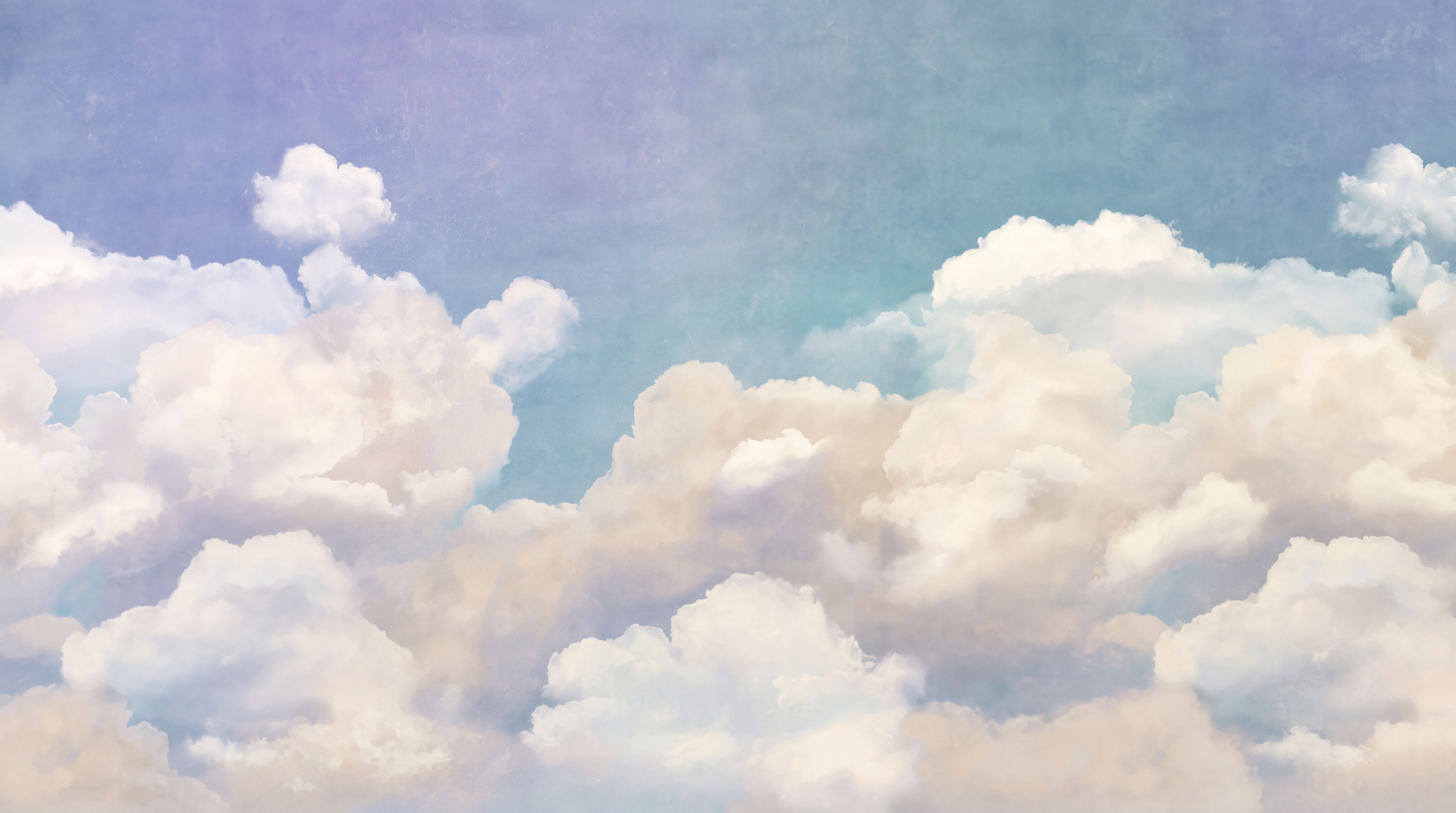 Blue Clouds Artful Illustrated Wallpaper Mural, Peel-and-stick Finish