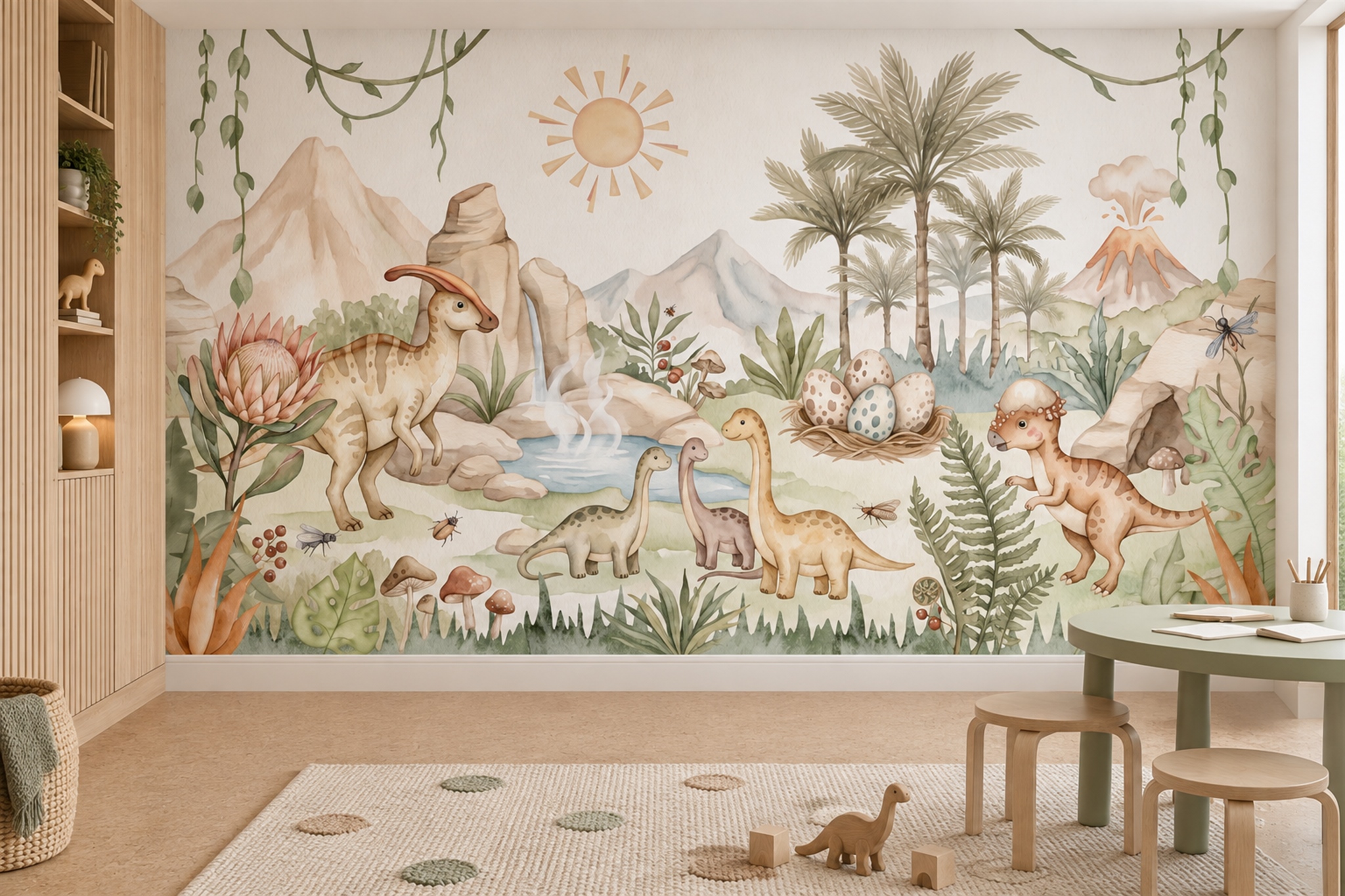 Sage Pattern Decorative Wallpaper Mural Layered Textured Wallpaper Mural Home-office-wallpaper-murals, Shown In A Home Office, Peel-and-stick Finish