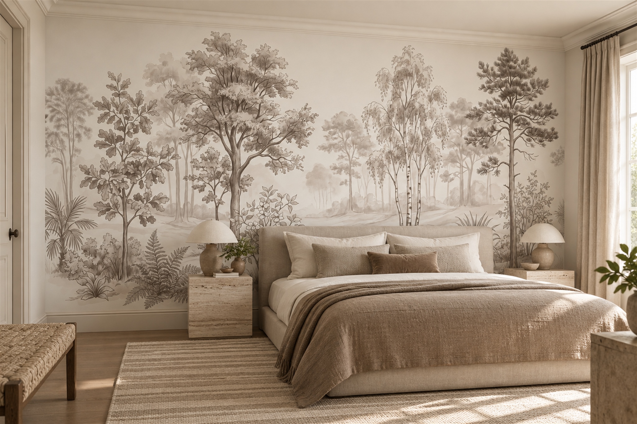 Taupe Scenic Scenic Wallpaper Mural Bedroom-wallpaper-murals, Peel-and-stick Finish