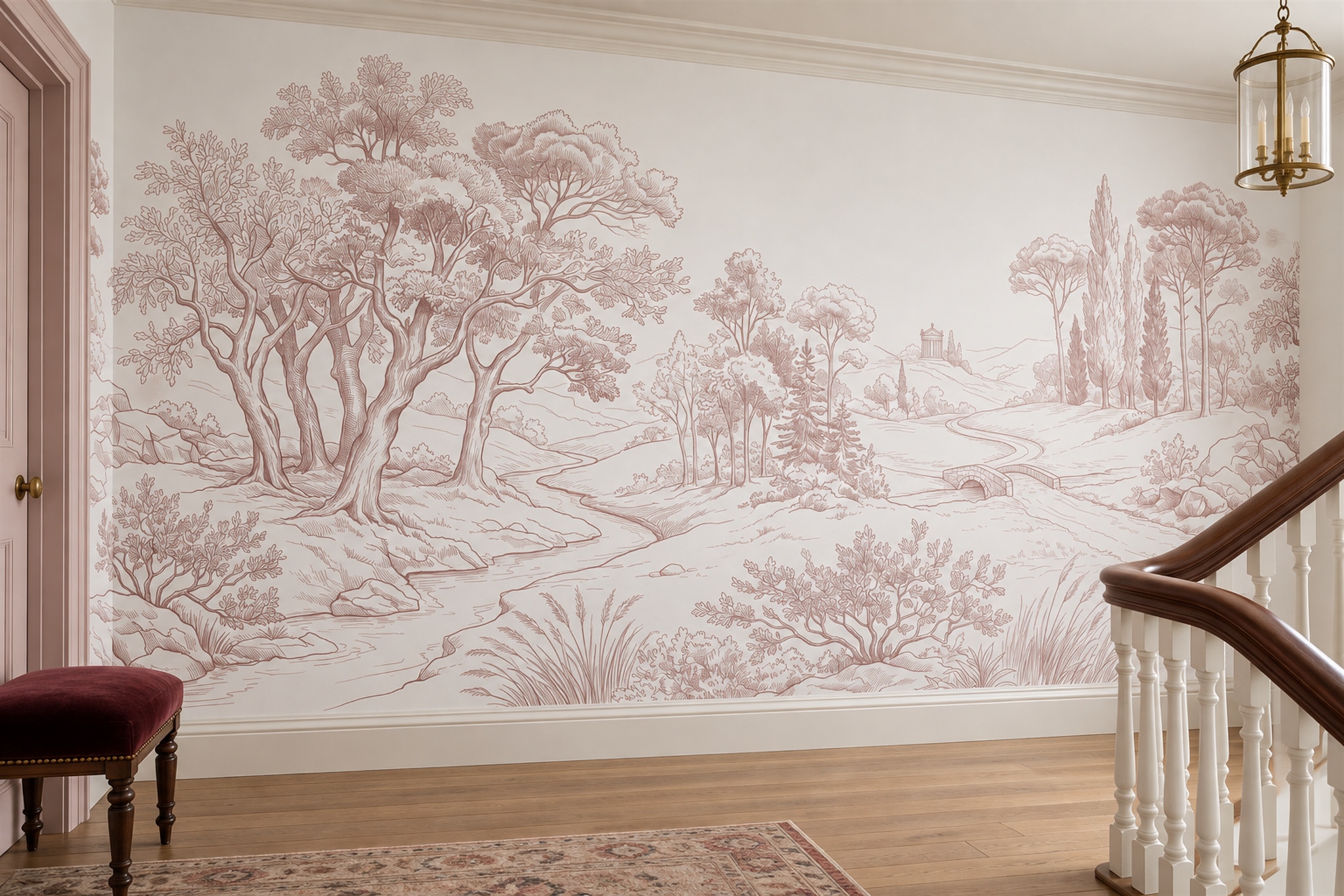 Pink Landscape Scenic Decorative Wallpaper Mural Dining-room-wallpaper-murals, Peel-and-stick Finish