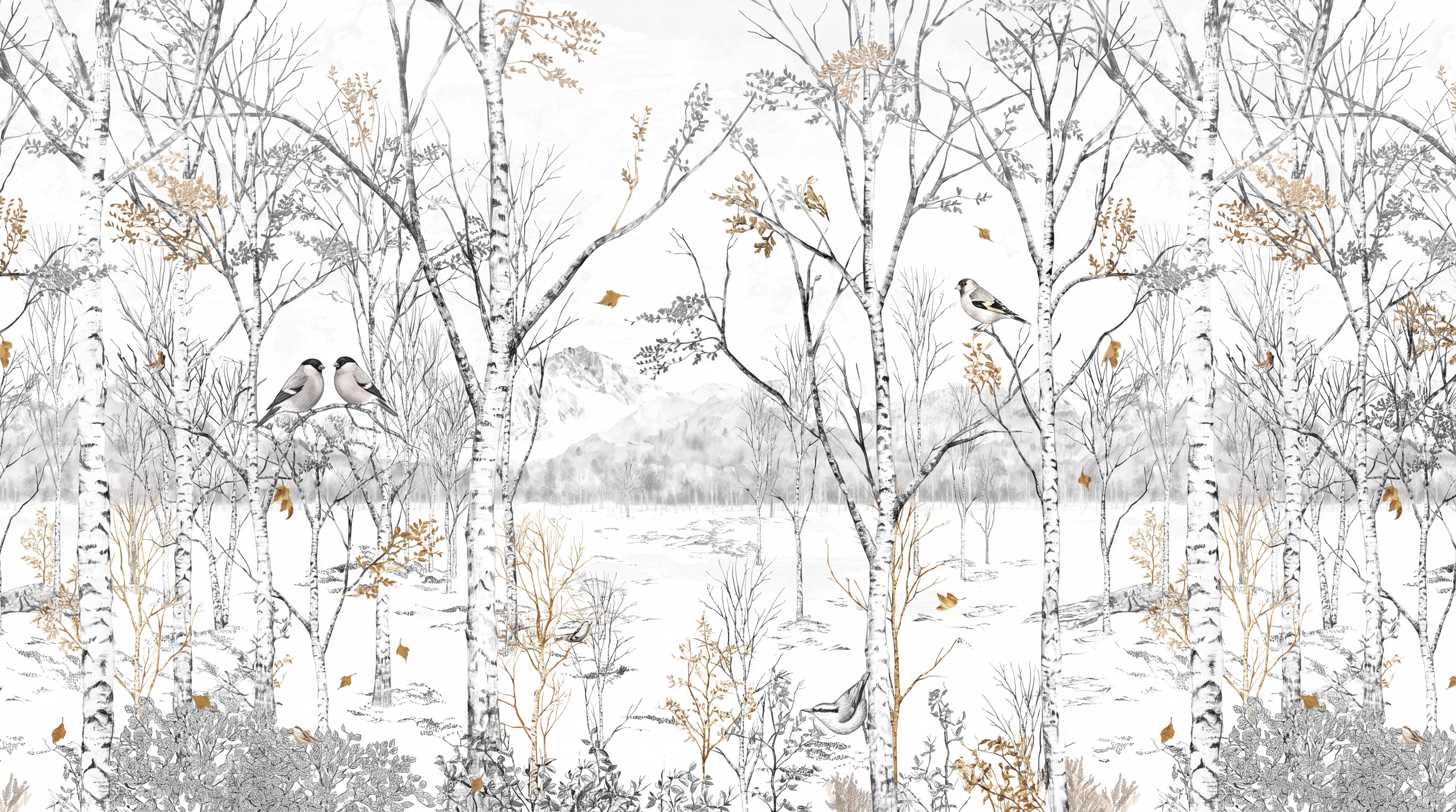 Grey Birch Scenic Decorative Wallpaper Mural, Peel-and-stick Finish