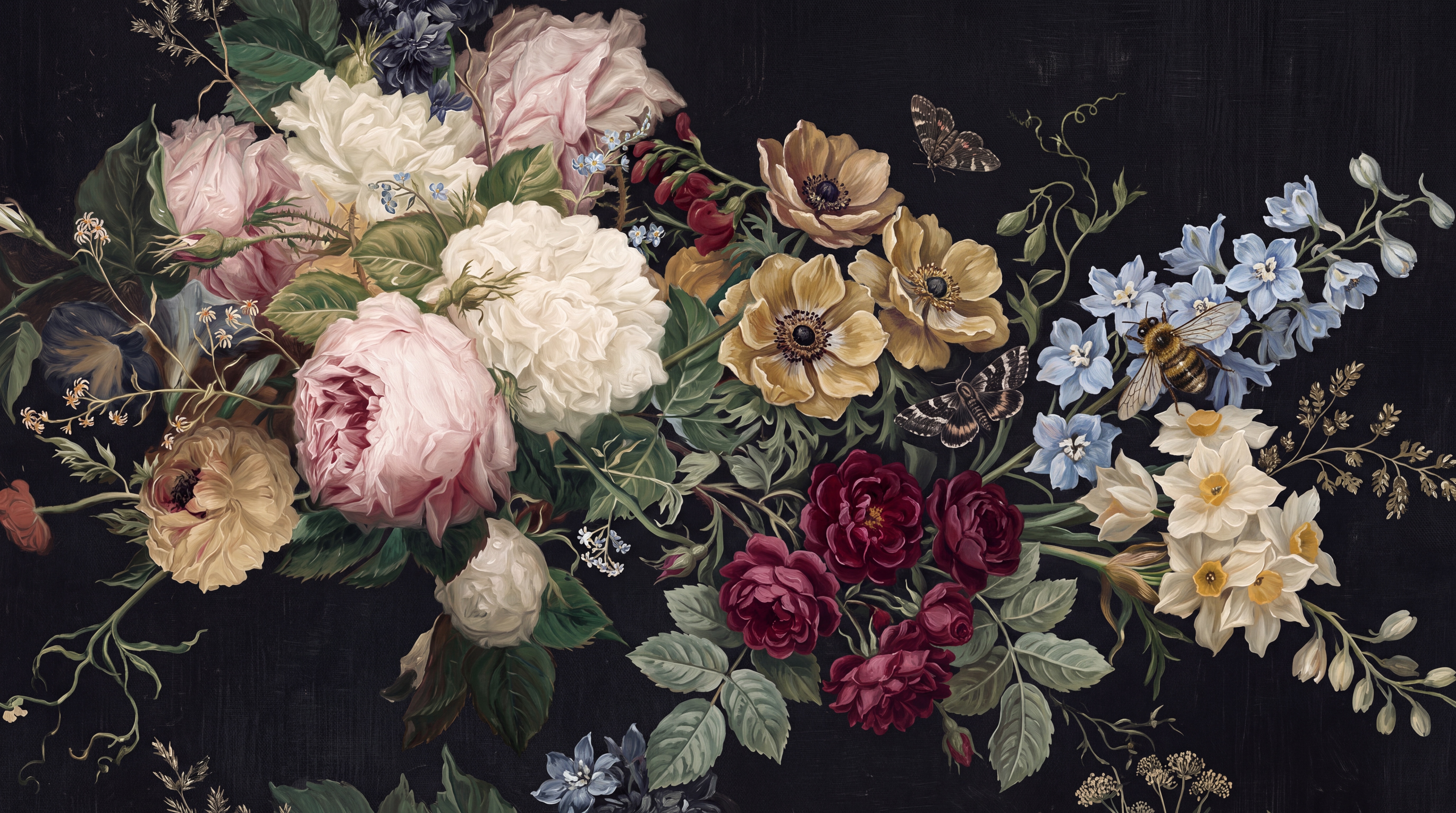 Pink Vintage Artful Bouquet Wallpaper Mural, Peel-and-stick Finish