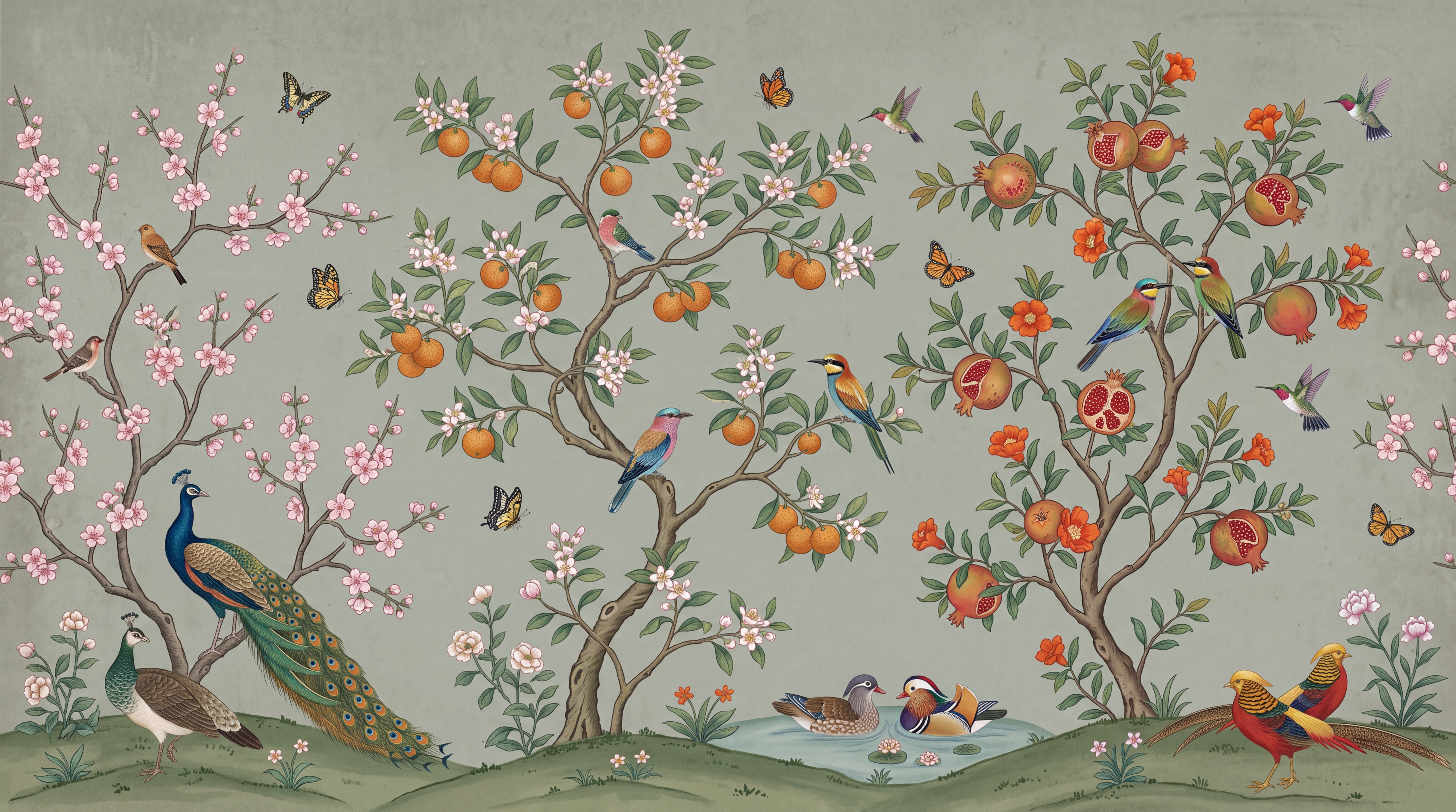 Sage Pattern Decorative Wallpaper Mural Layered Tones Wallpaper Mural, Peel-and-stick Finish