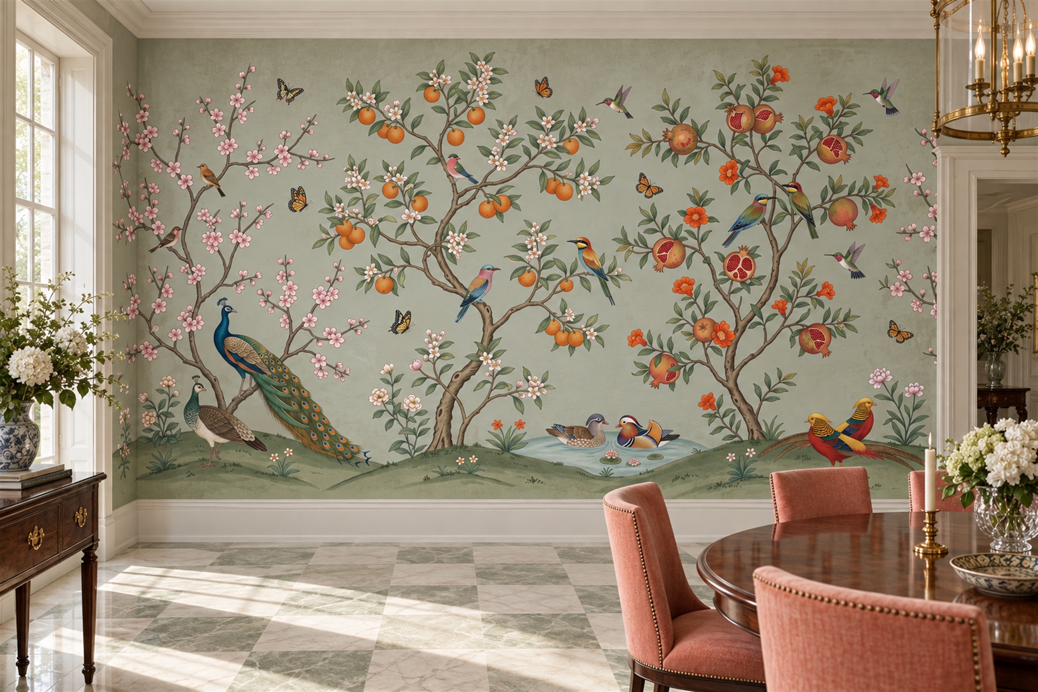 Sage Pattern Decorative Wallpaper Mural Layered Tones Wallpaper Mural Bedroom-wallpaper-murals, Peel-and-stick Finish