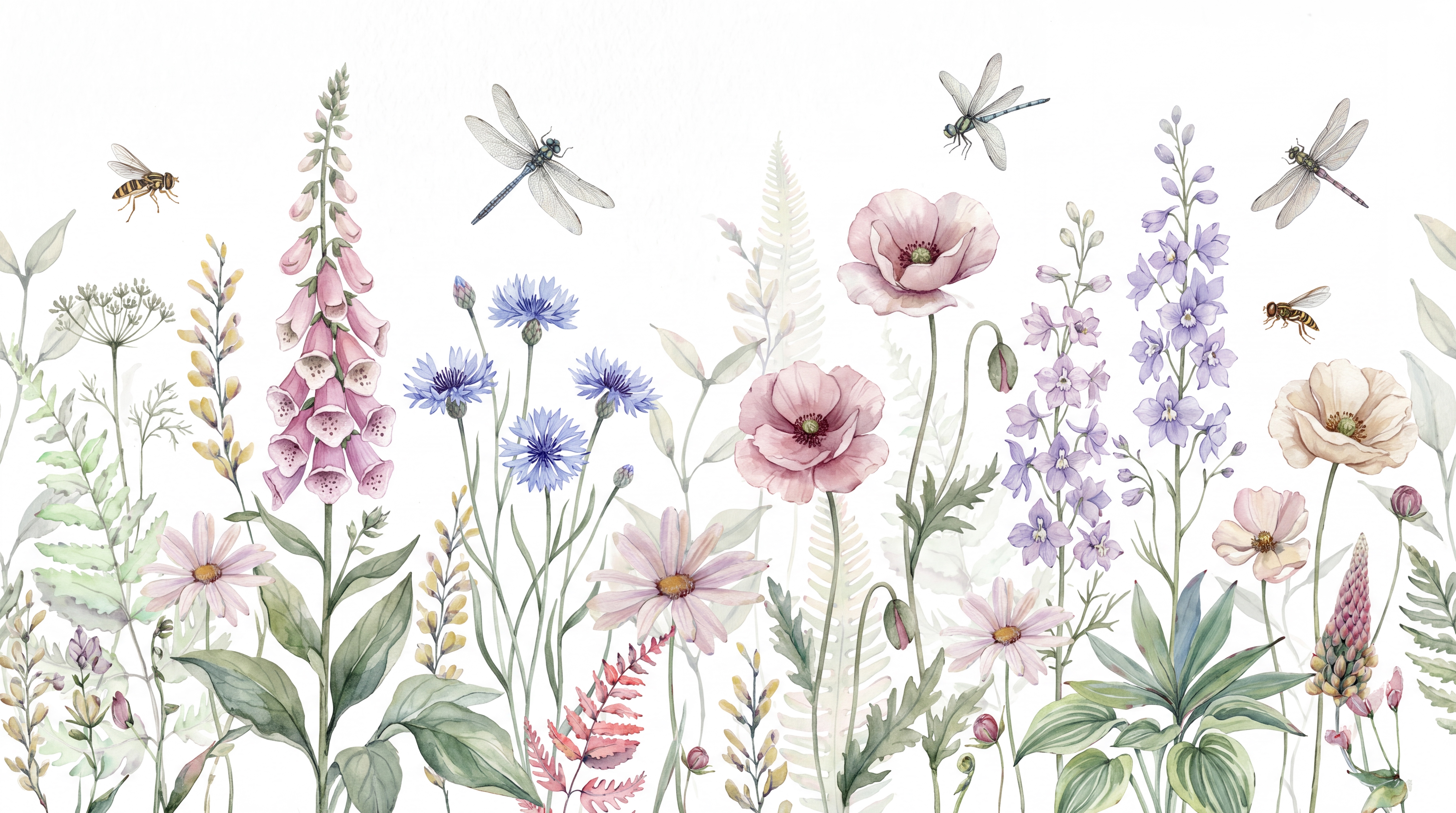 Pink Meadow Landscape Wallpaper Mural, Peel-and-stick Finish