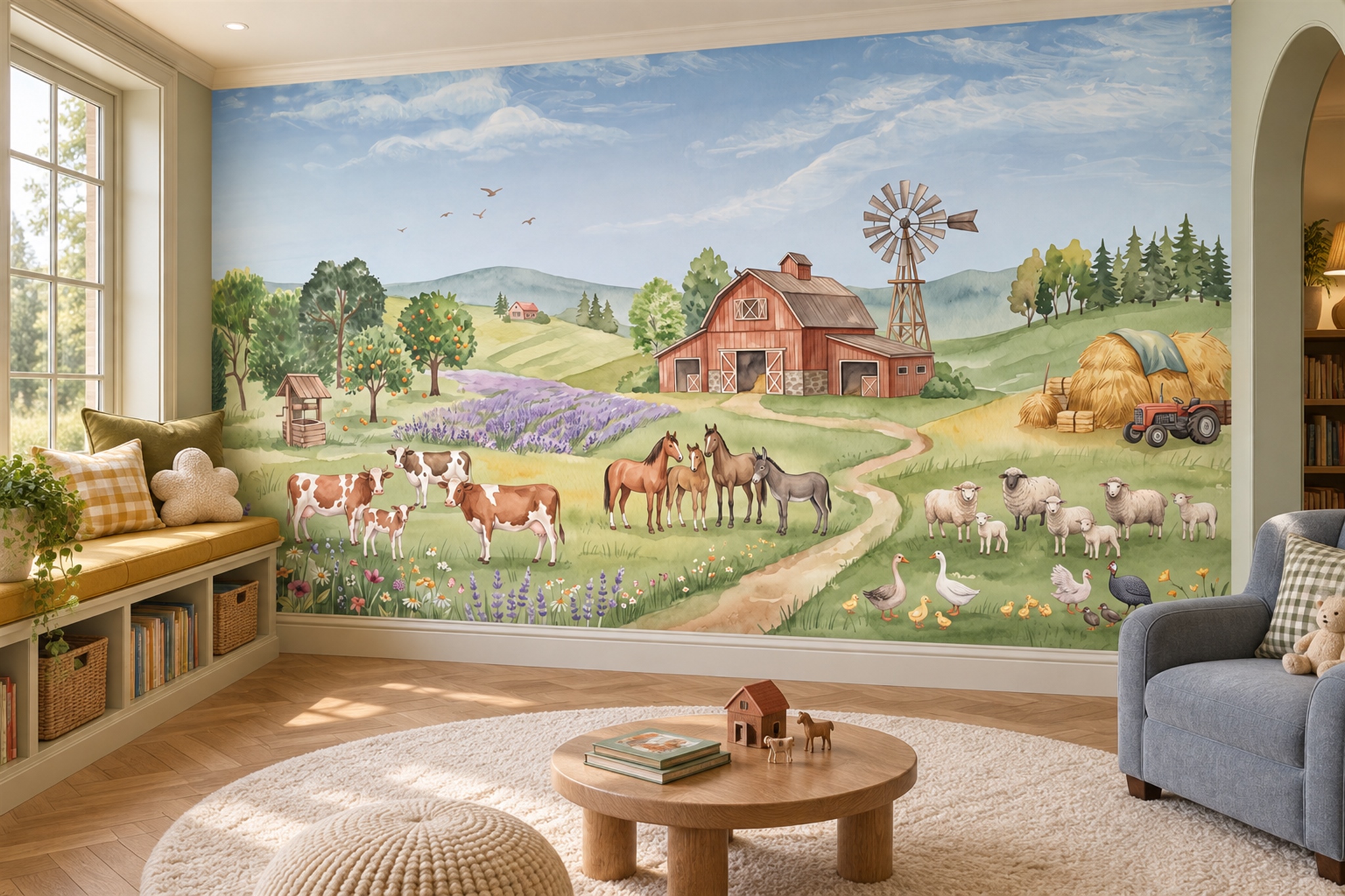 Green Pattern Decorative Wallpaper Mural Layered Composition Wallpaper Home-office-wallpaper-murals, Shown In A Home Office, Peel-and-stick Finish