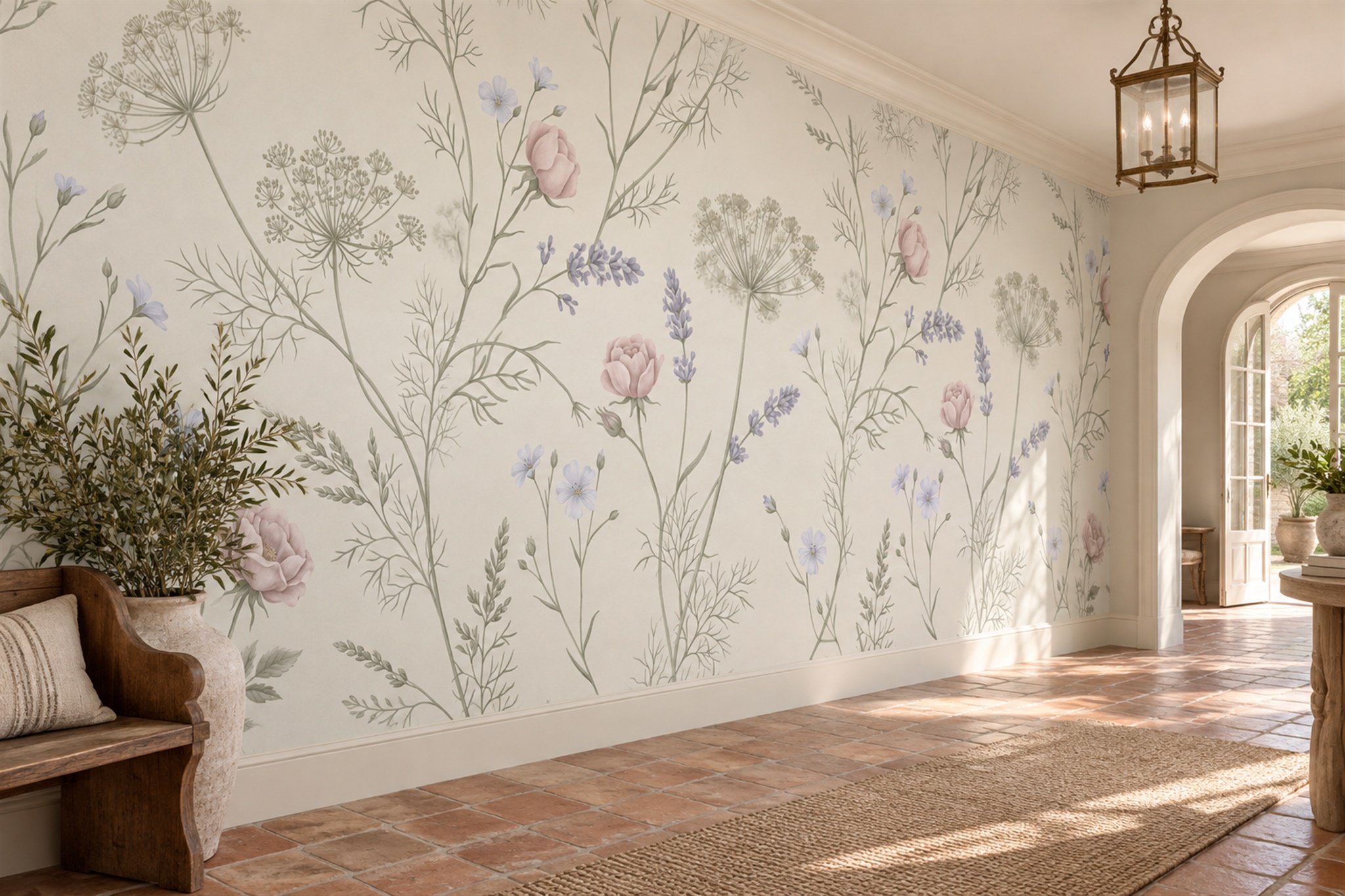 Sage Meadow Scenic Wallpaper Mural Entryway-wallpaper-murals, Peel-and-stick Finish