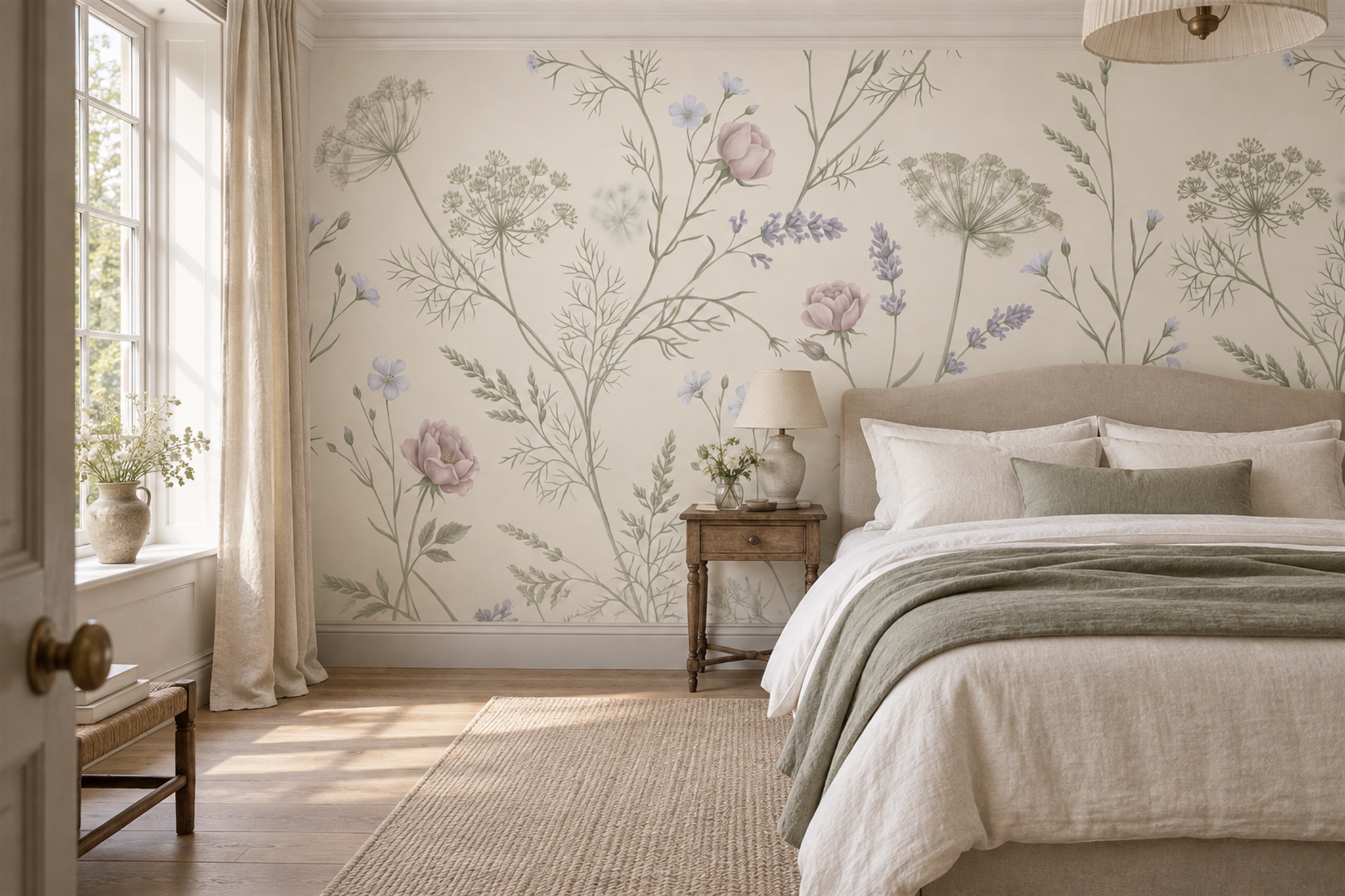 Sage Meadow Scenic Wallpaper Mural Entryway-wallpaper-murals, Peel-and-stick Finish