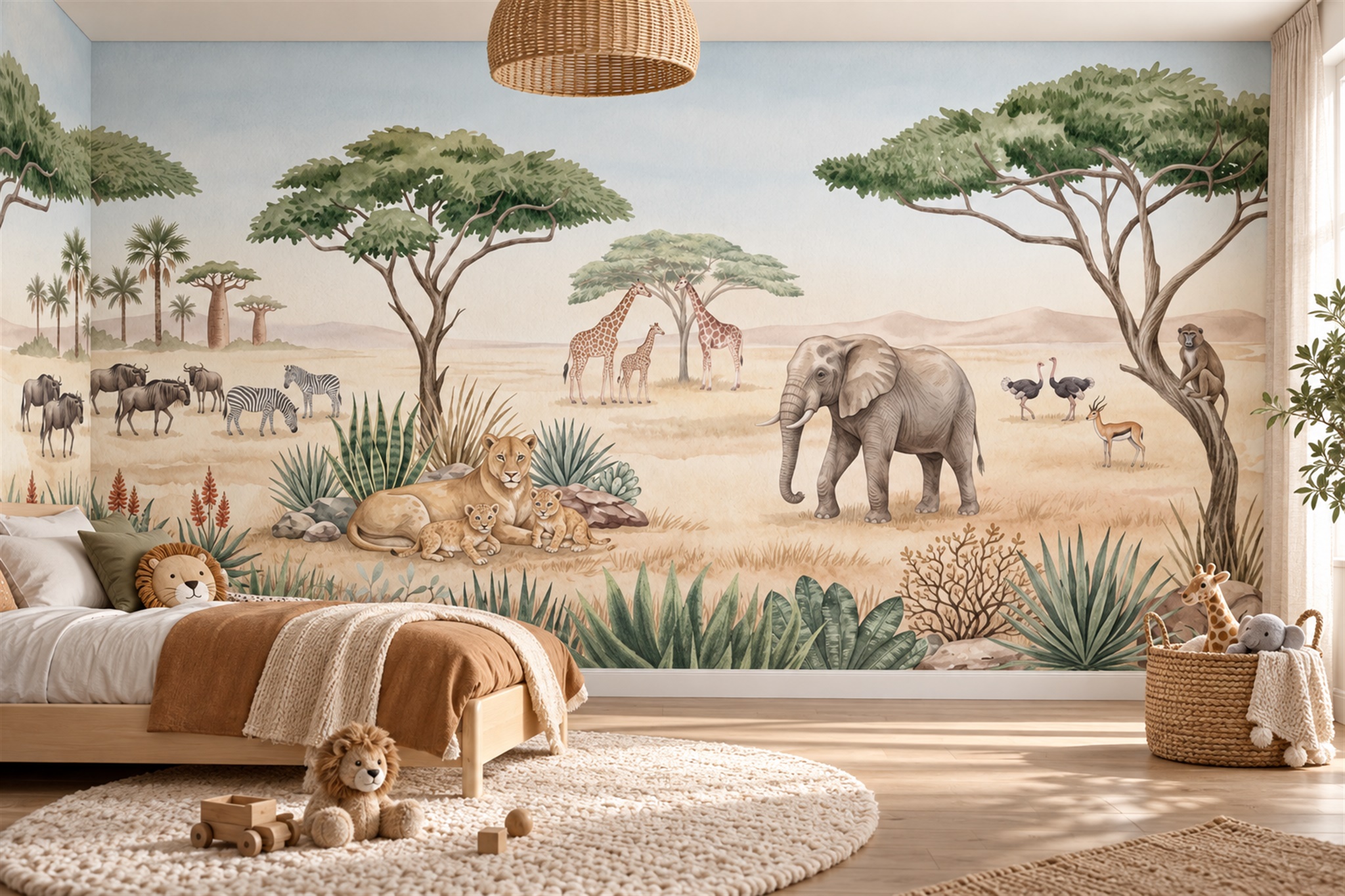 Beige Safari Scenic Wallpaper Mural, Peel-and-stick Finish