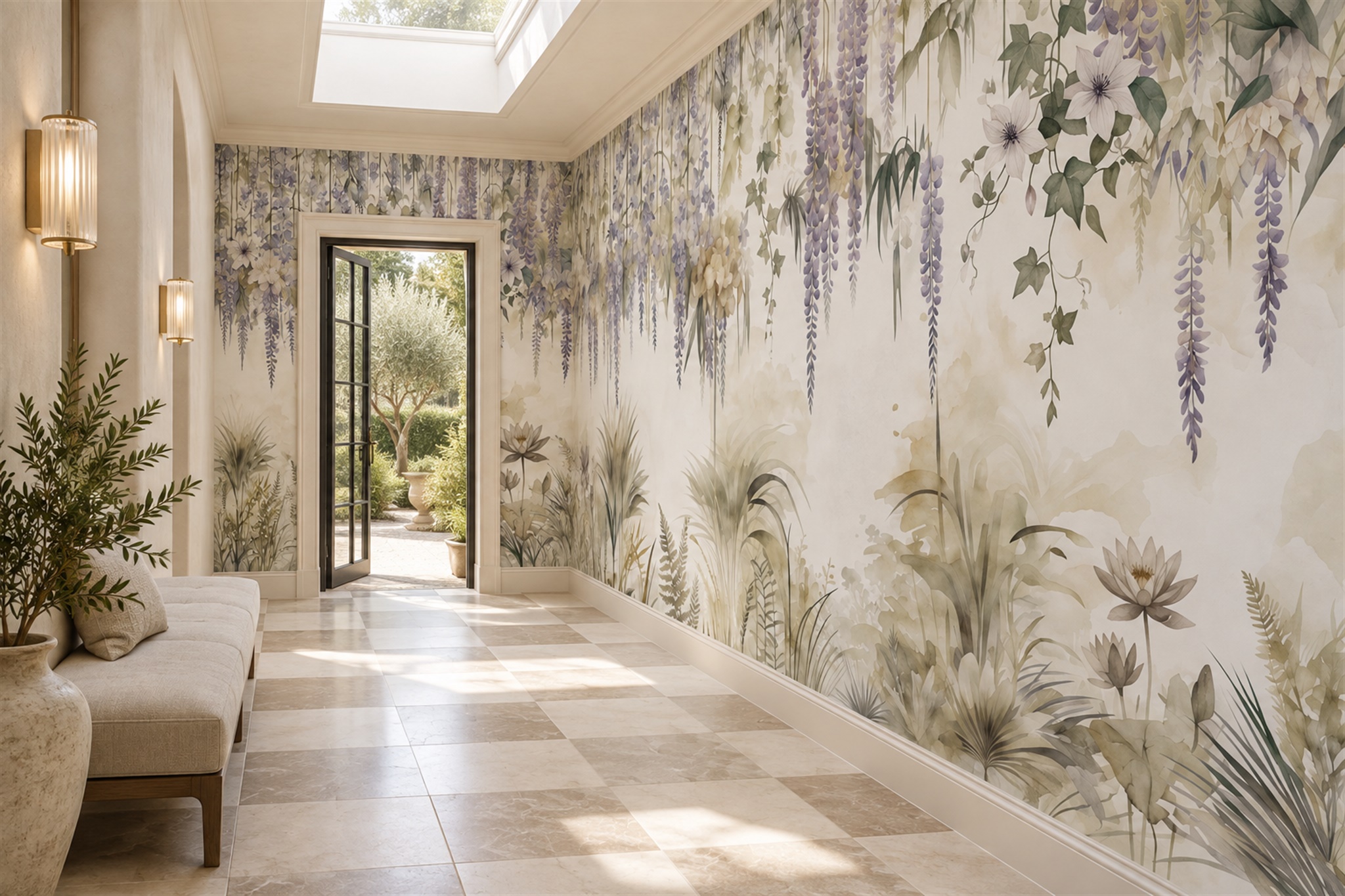 Ivory Pattern Decorative Organic Wallpaper Mural Hallway-wallpaper-murals, Peel-and-stick Finish