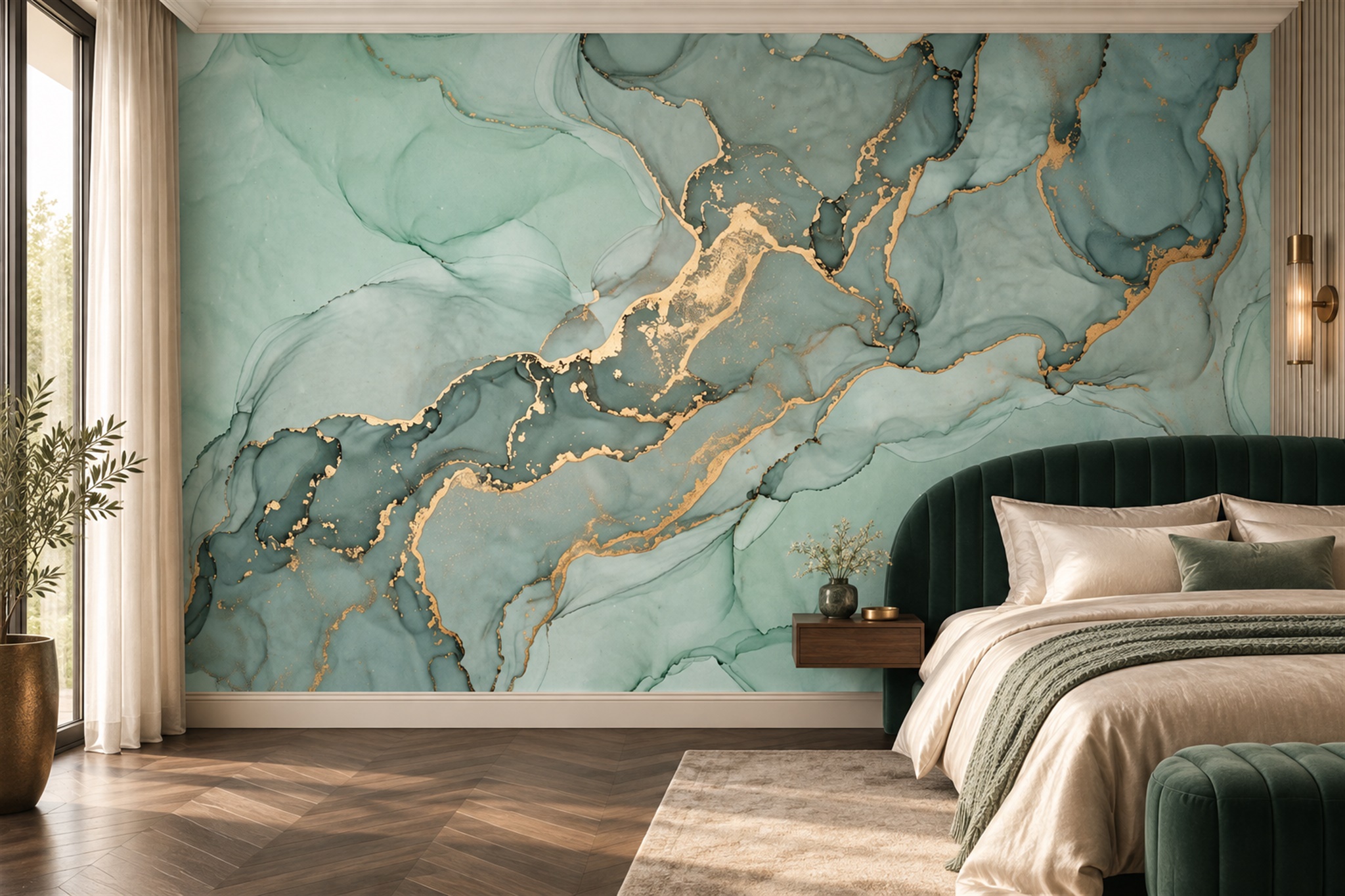 Mint Marble Decorative Wallpaper Mural Bedroom-wallpaper-murals, Peel-and-stick Finish