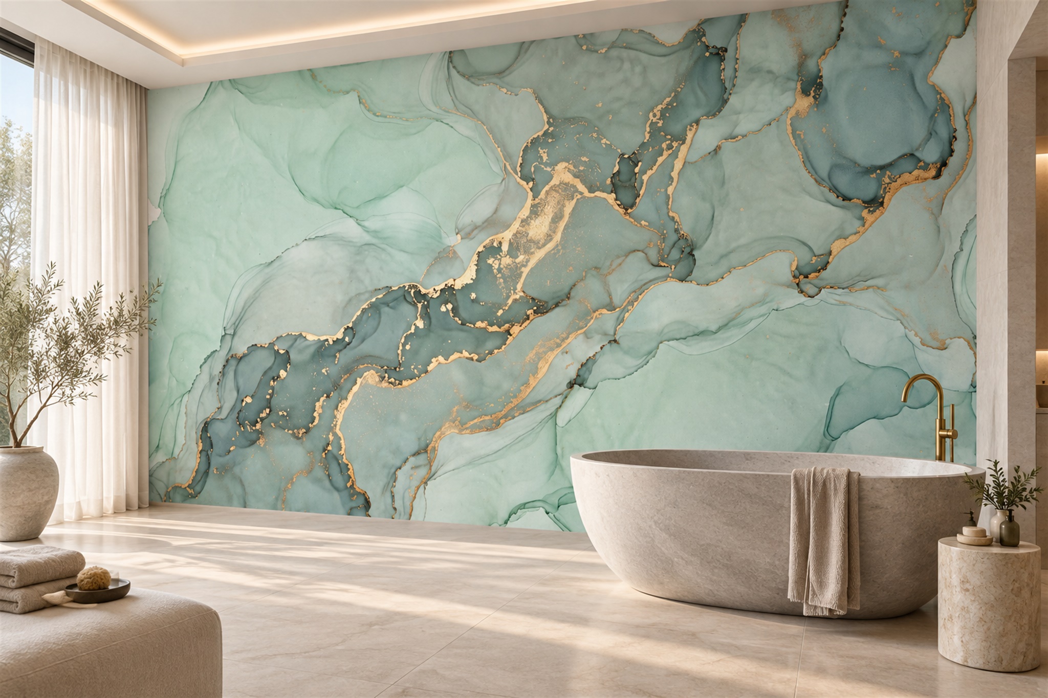 Mint Marble Decorative Wallpaper Mural Bedroom-wallpaper-murals, Peel-and-stick Finish