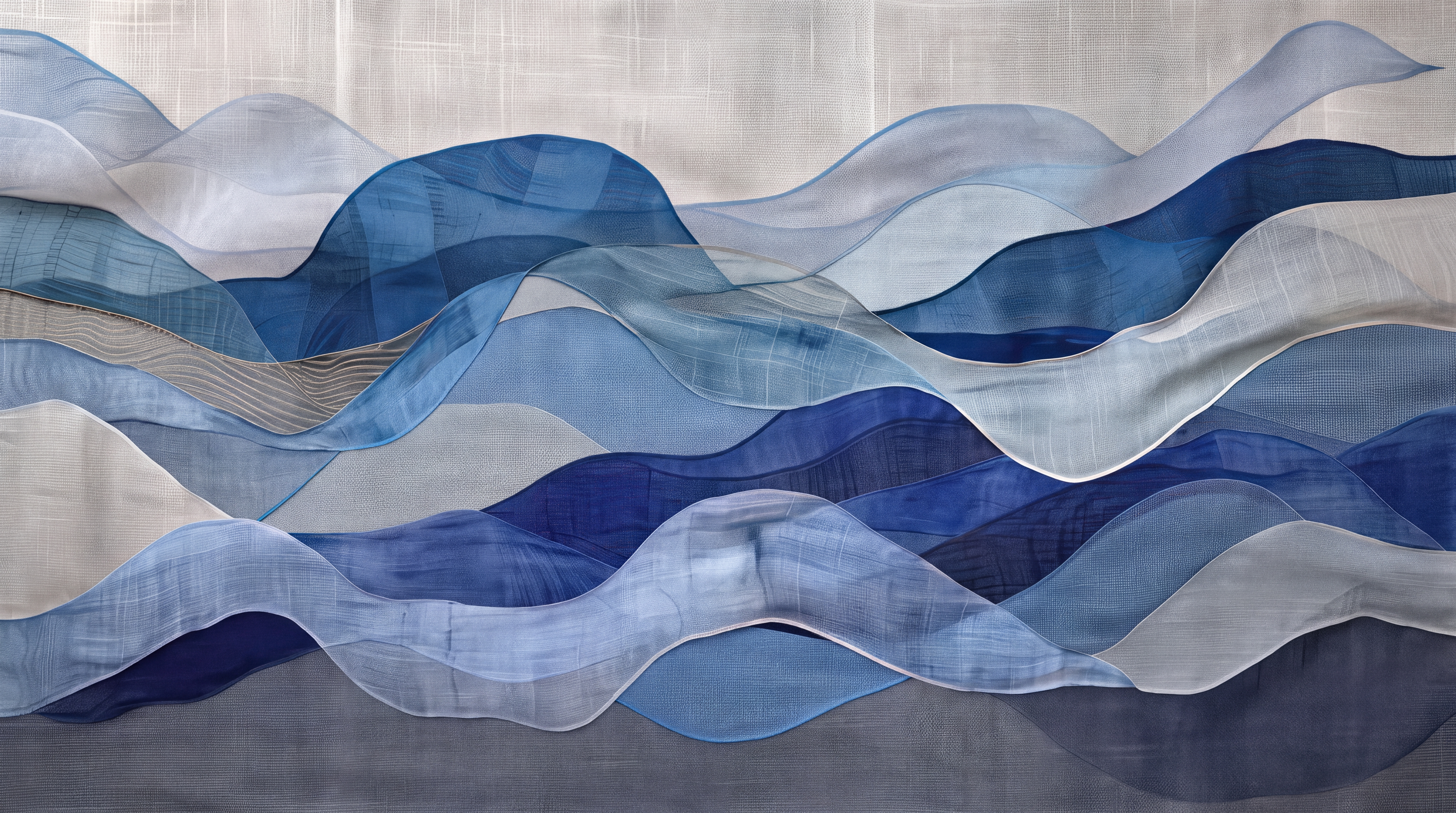 Blue Waves Artful Abstract Wallpaper Mural, Peel-and-stick Finish
