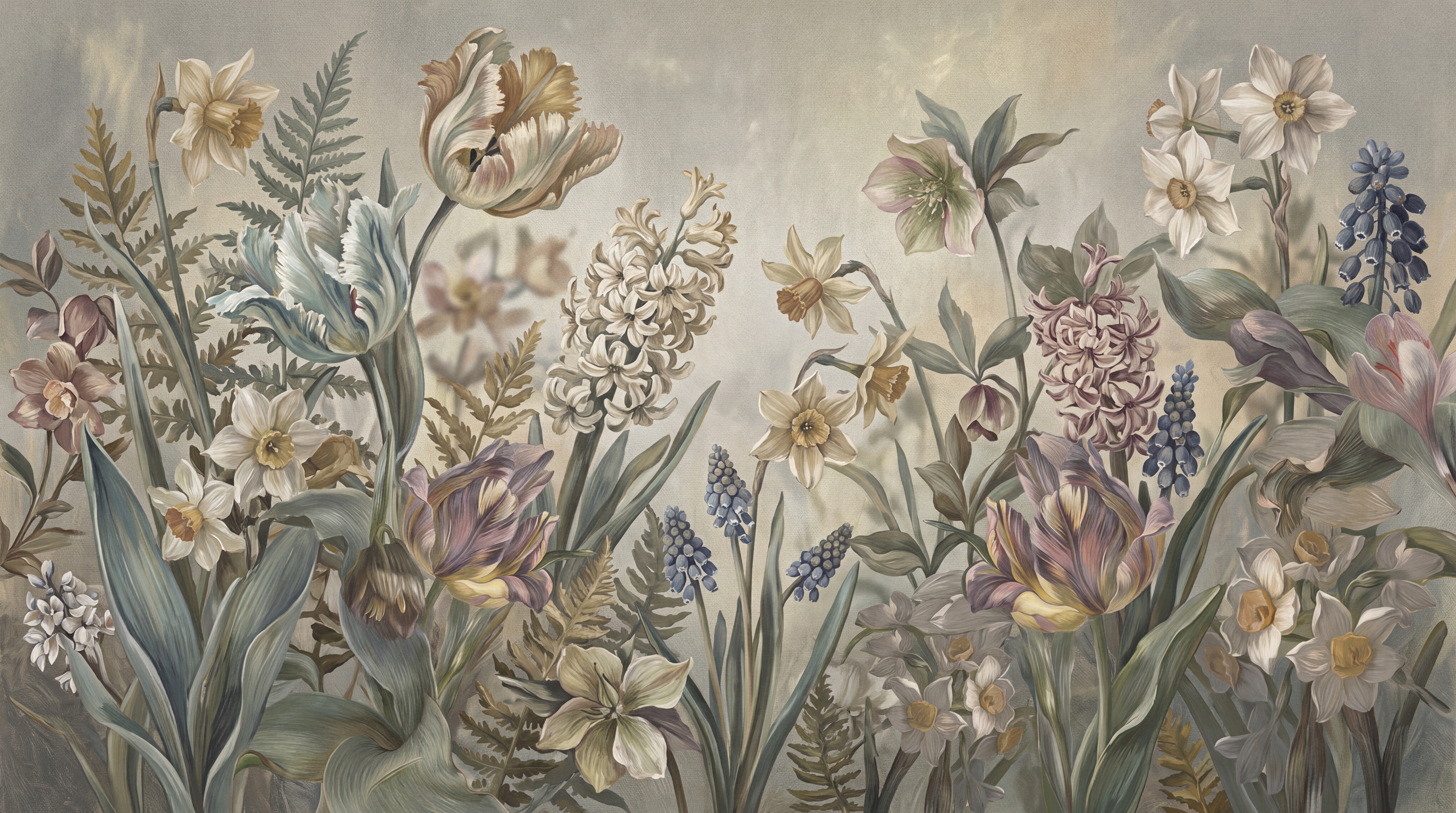 Sage Botanical Botanical Vintage Wallpaper Mural, Peel-and-stick Finish