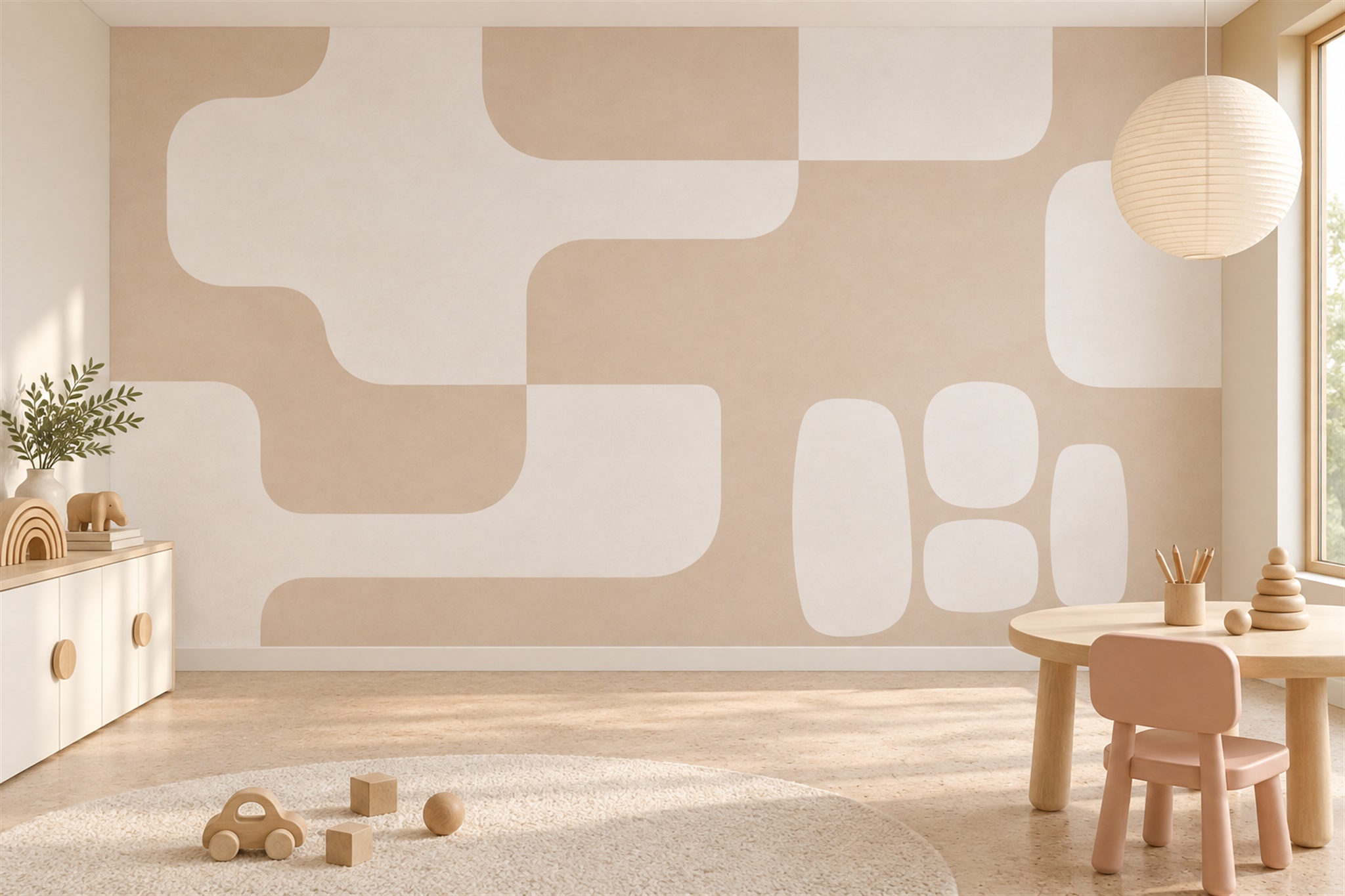 Beige Shaped Abstract Wallpaper Mural Home-office-wallpaper-murals, Peel-and-stick Finish