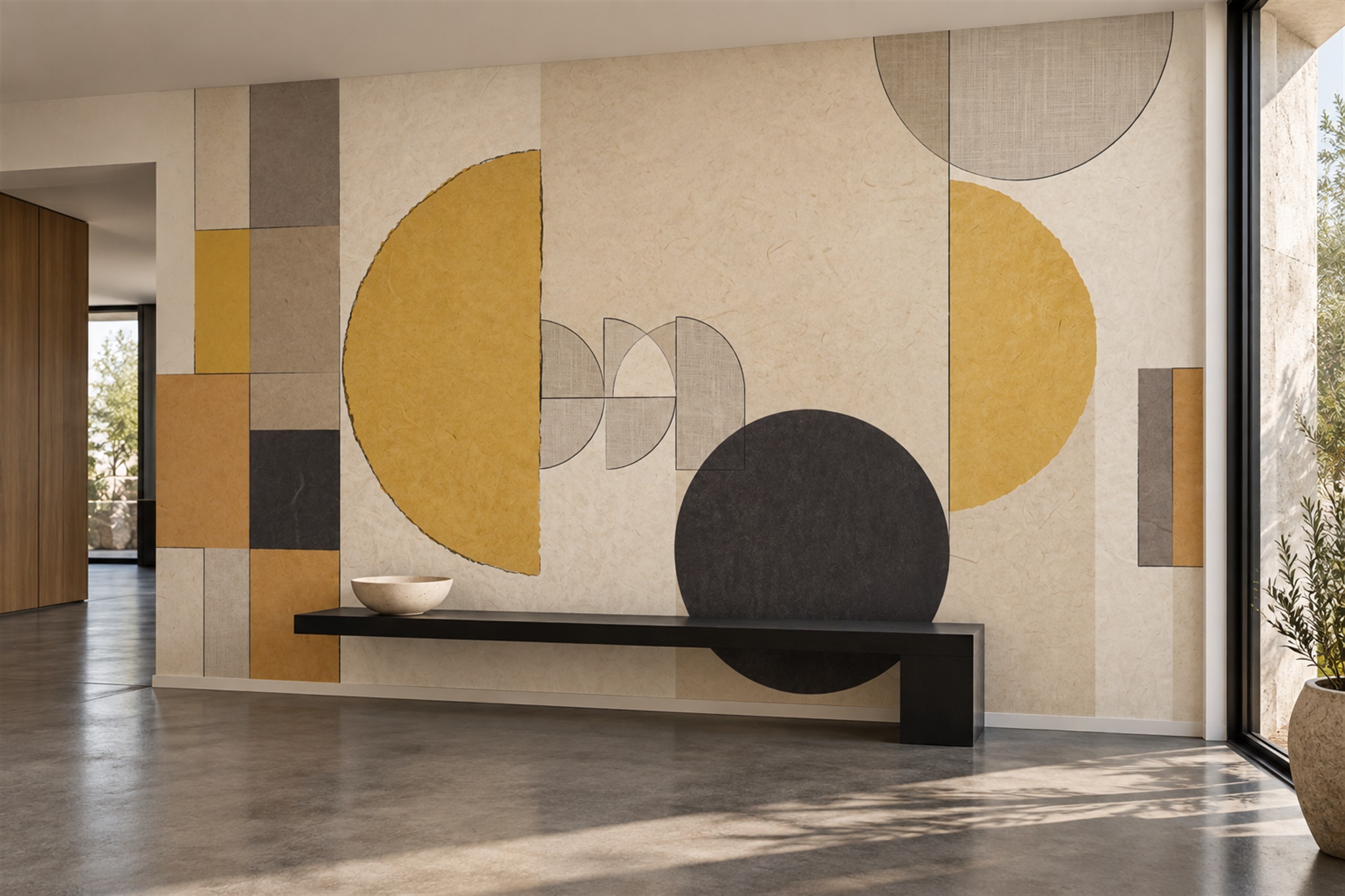 Gold Geometric Abstract Wallpaper Mural Accent-wall-wallpaper-murals, Peel-and-stick Finish