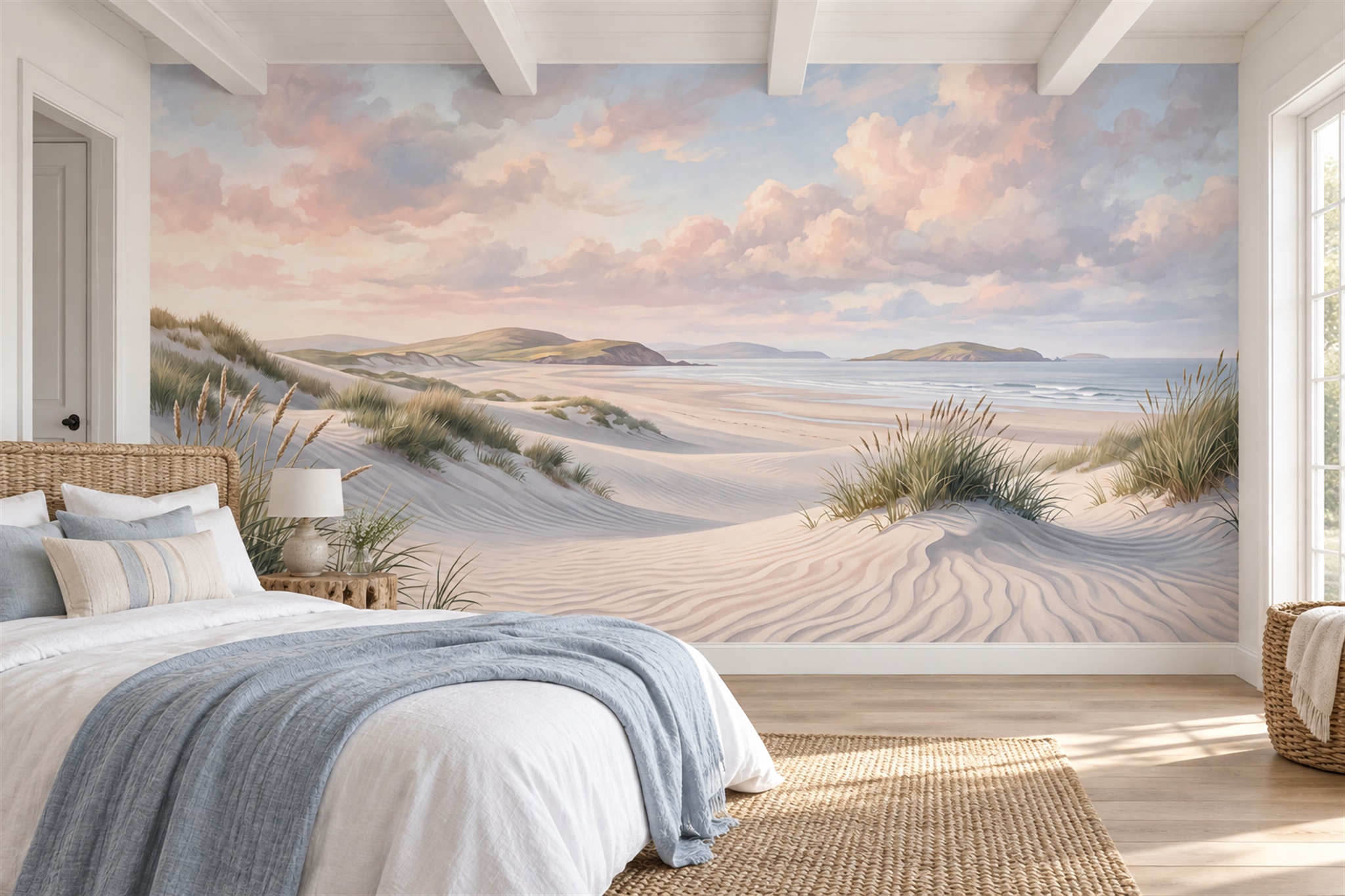 Beige Beach Scenic Wallpaper Mural Bedroom-wallpaper-murals, Peel-and-stick Finish