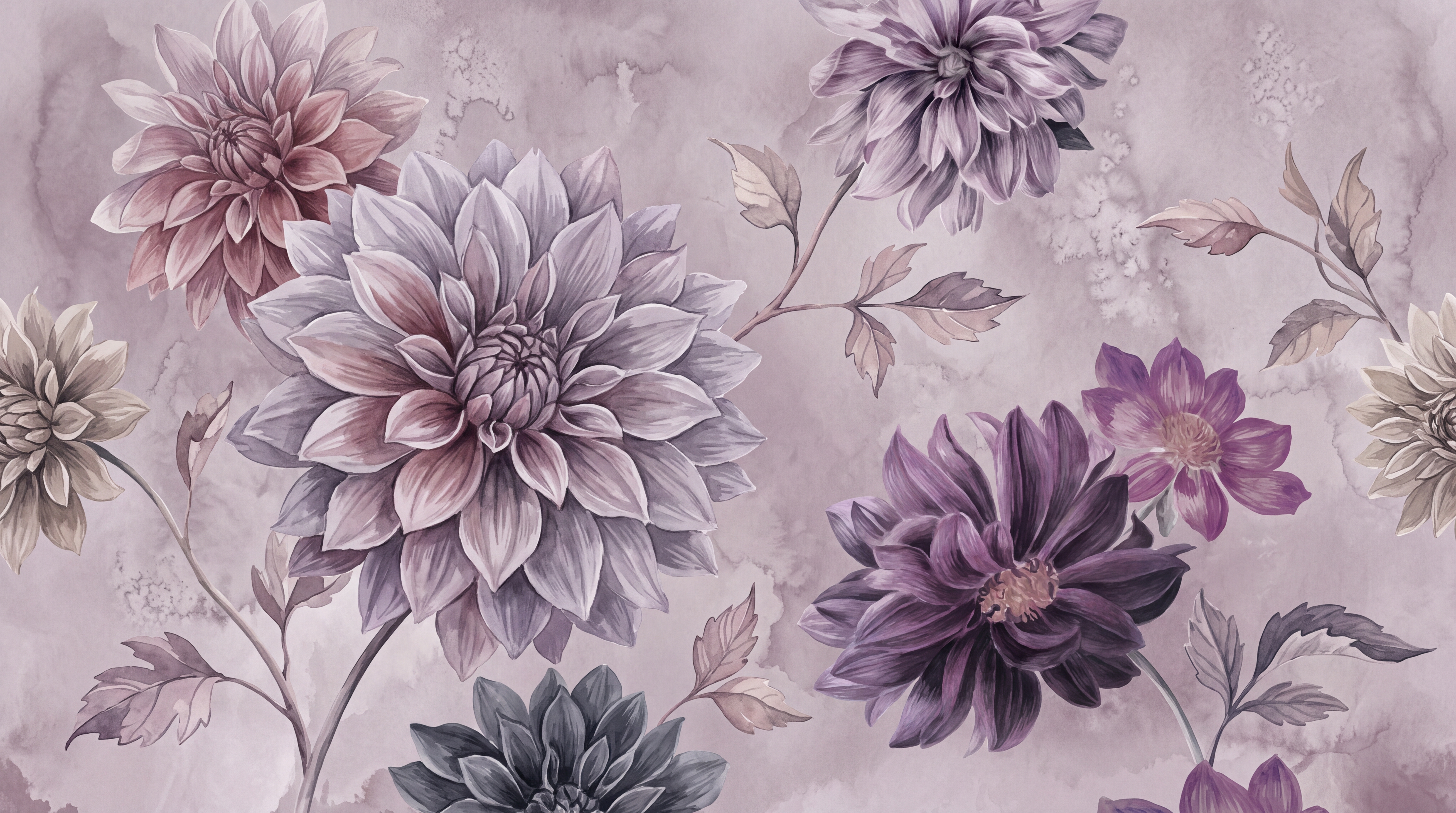 Lilac Pattern Decorative Painterly Wallpaper Mural, Peel-and-stick Finish