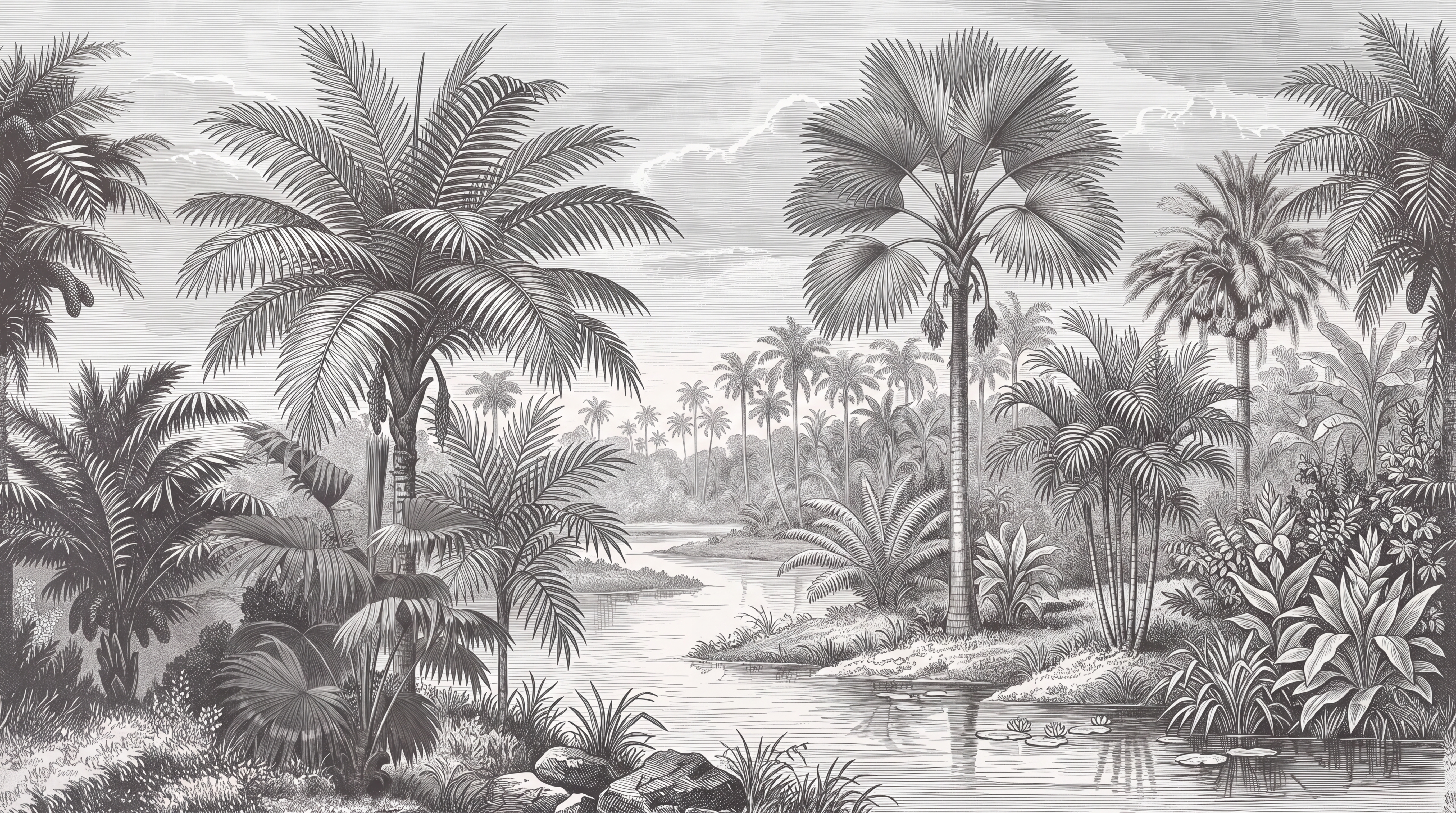 Grey Tropical Artful Textured Wallpaper Mural, Peel-and-stick Finish