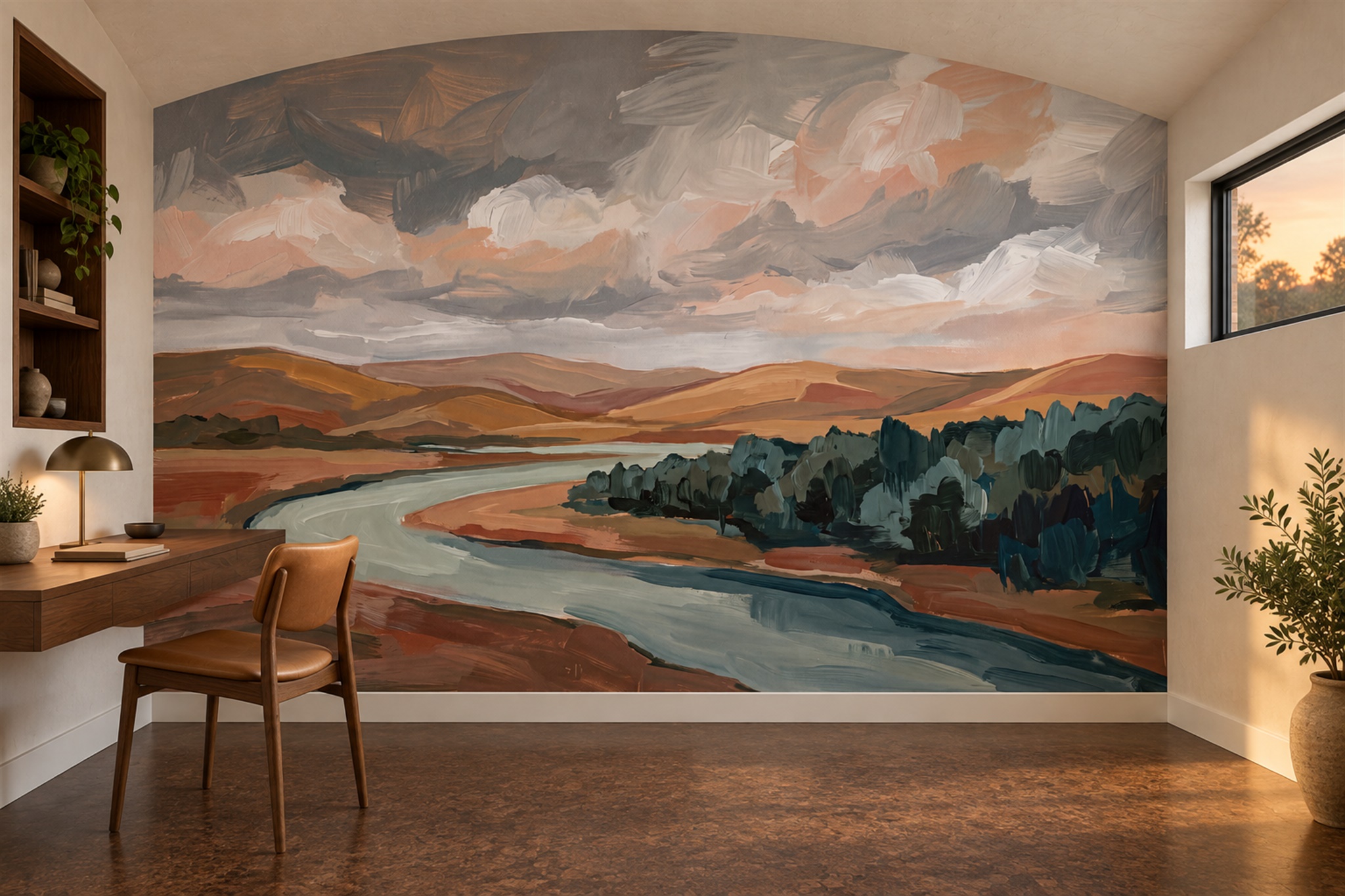 Rust River Scenic Wallpaper Mural Living-room-wallpaper-murals, Peel-and-stick Finish