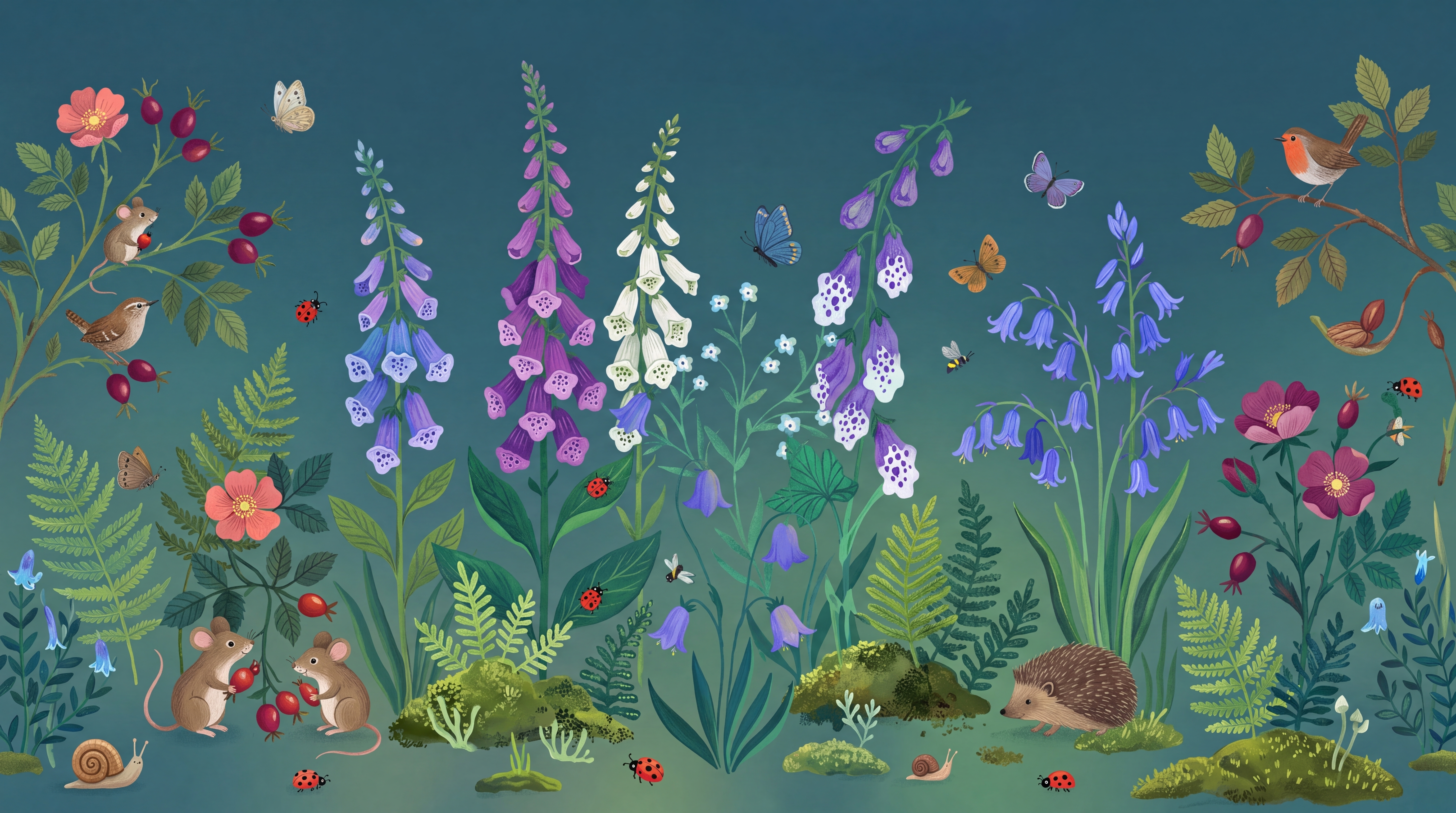 Teal Botanical Botanical Wallpaper Mural, Peel-and-stick Finish