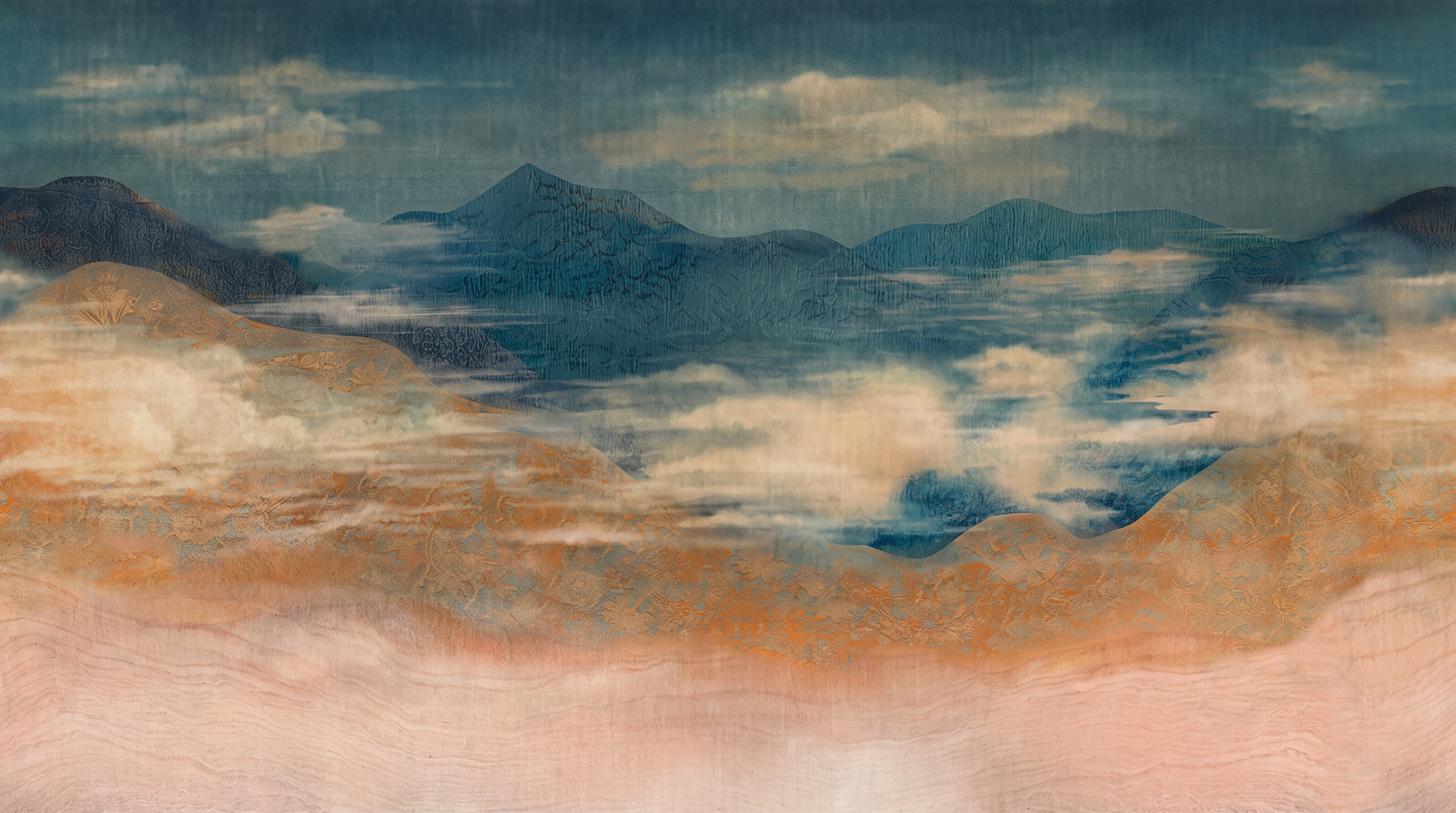 Teal Washed Artful Abstract Wallpaper Mural, Peel-and-stick Finish