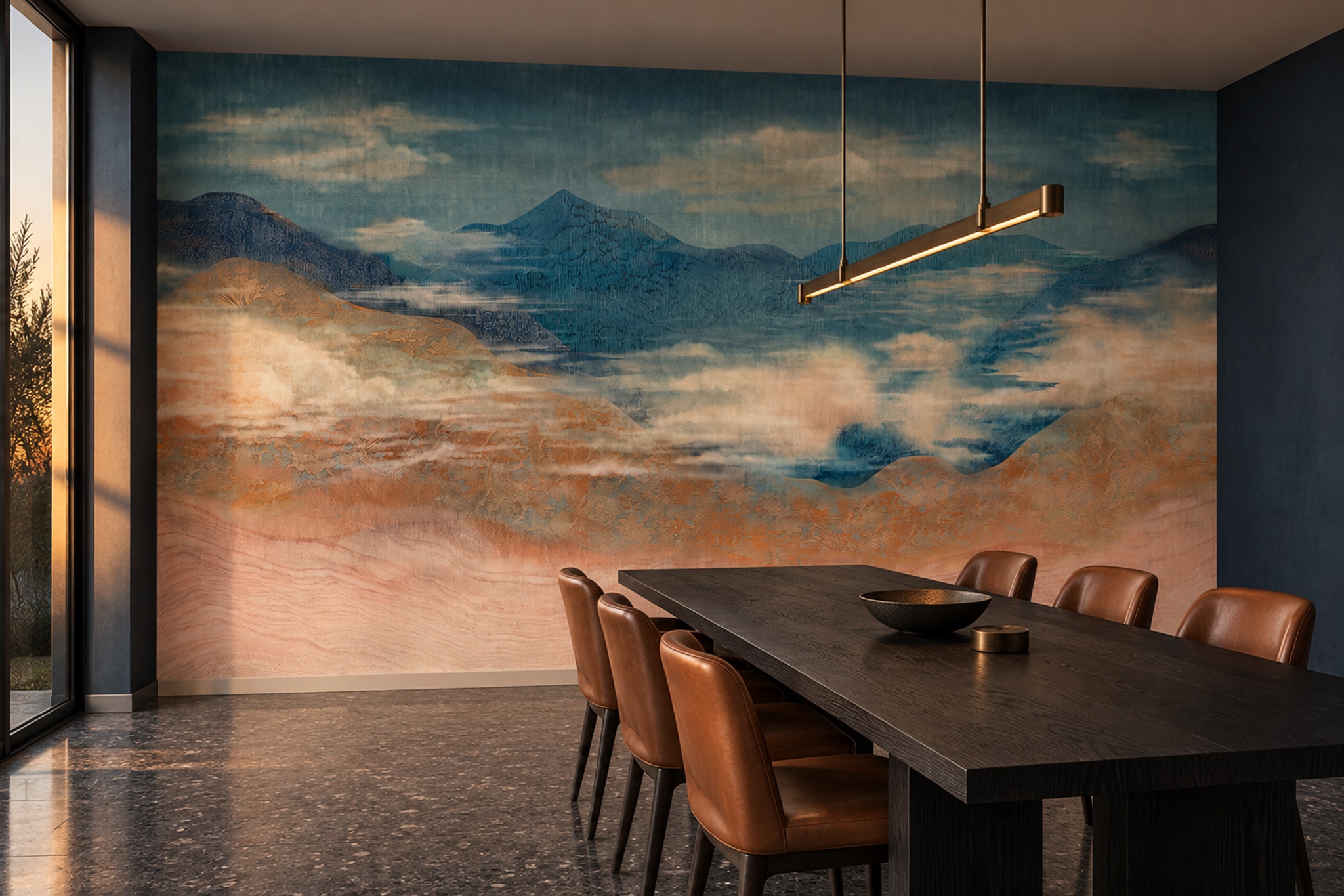 Teal Washed Artful Abstract Wallpaper Mural Bedroom-wallpaper-murals, Peel-and-stick Finish
