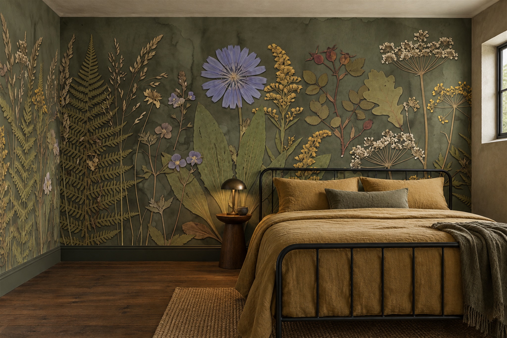 Olive Botanical Botanical Abstract Wallpaper Mural Bedroom-wallpaper-murals, Peel-and-stick Finish