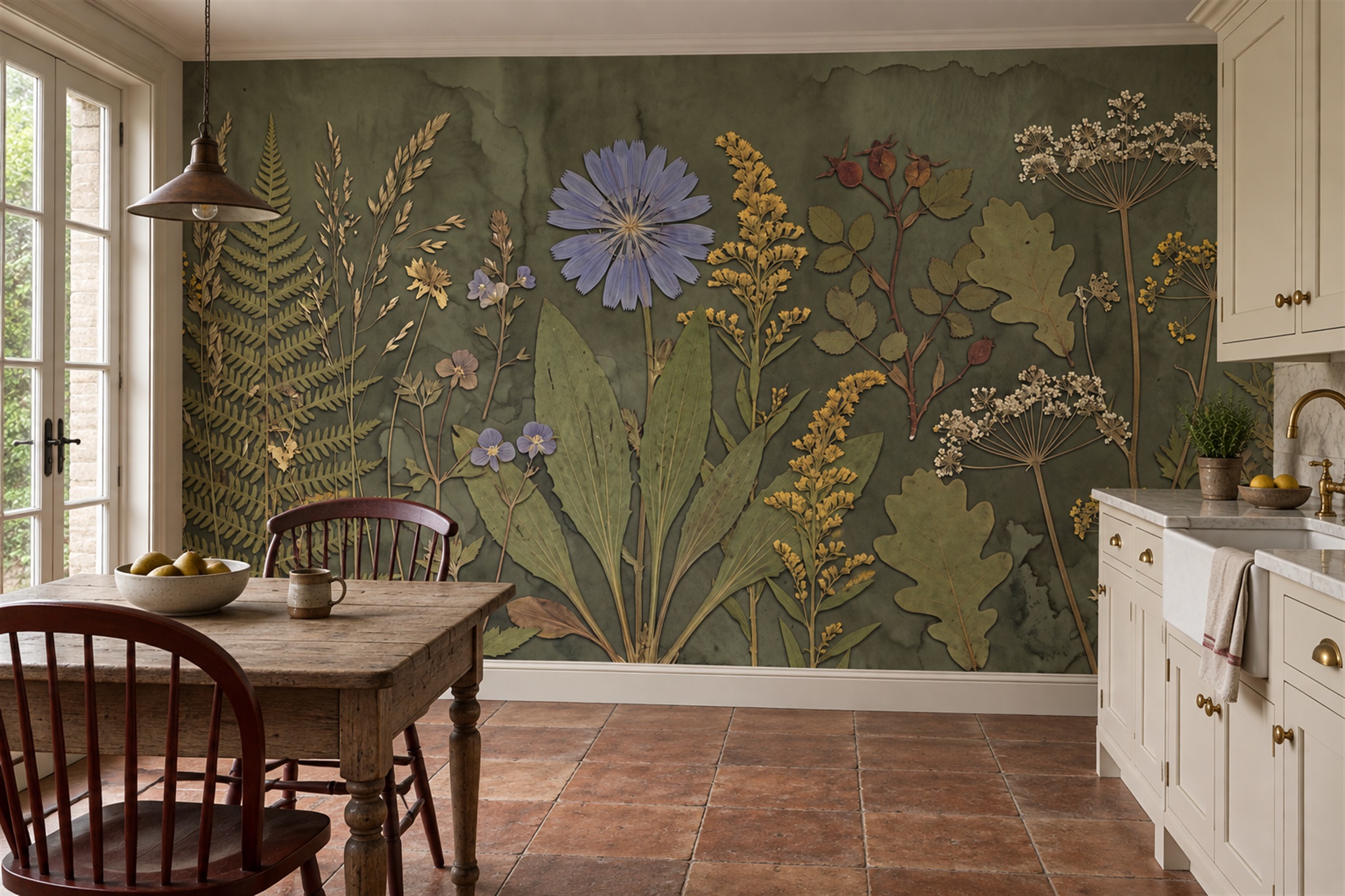 Olive Botanical Botanical Abstract Wallpaper Mural Kitchen-wallpaper-murals, Peel-and-stick Finish