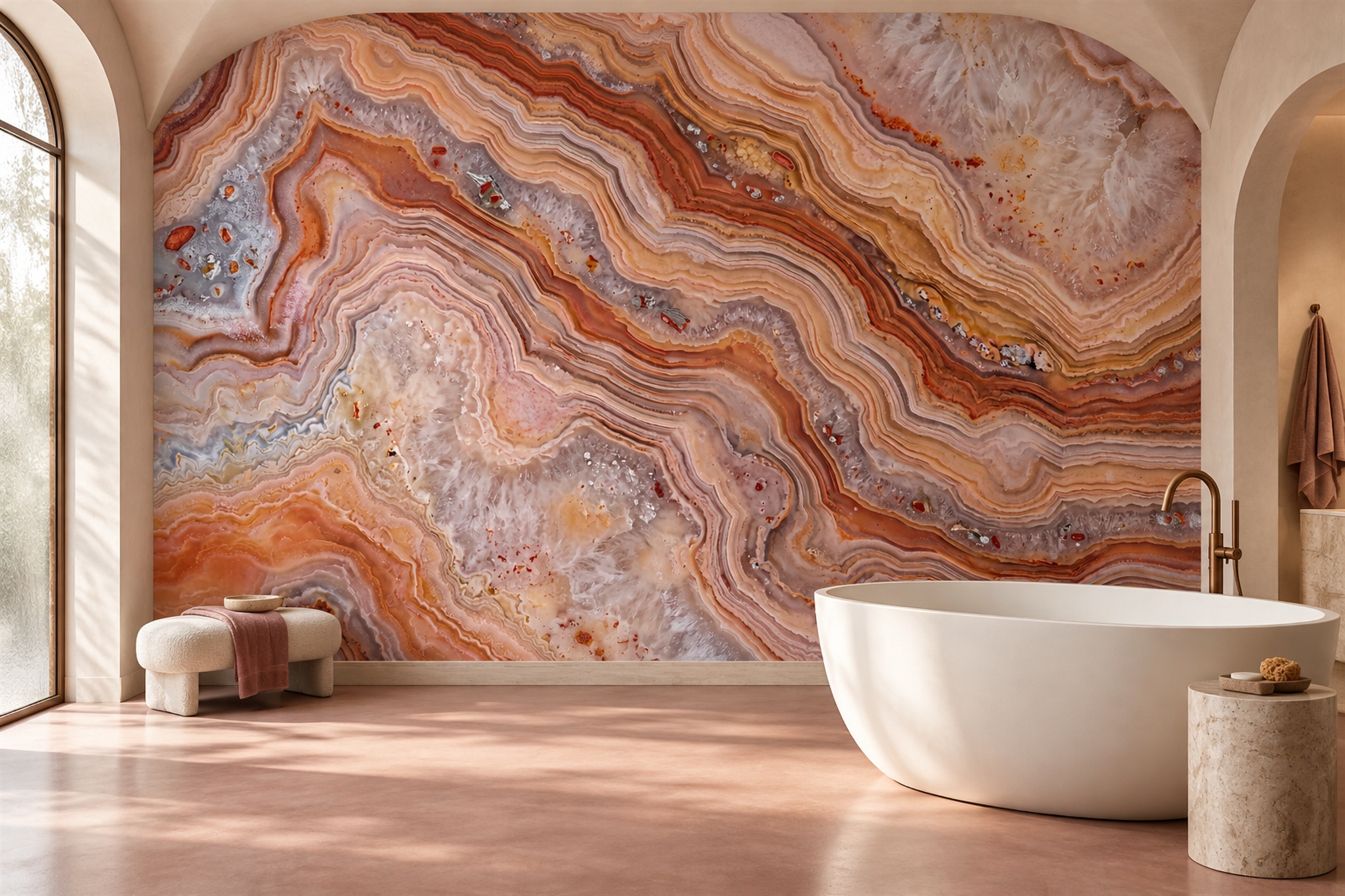 Coral Agate Decorative Wallpaper Mural Bathroom-wallpaper-murals, Peel-and-stick Finish
