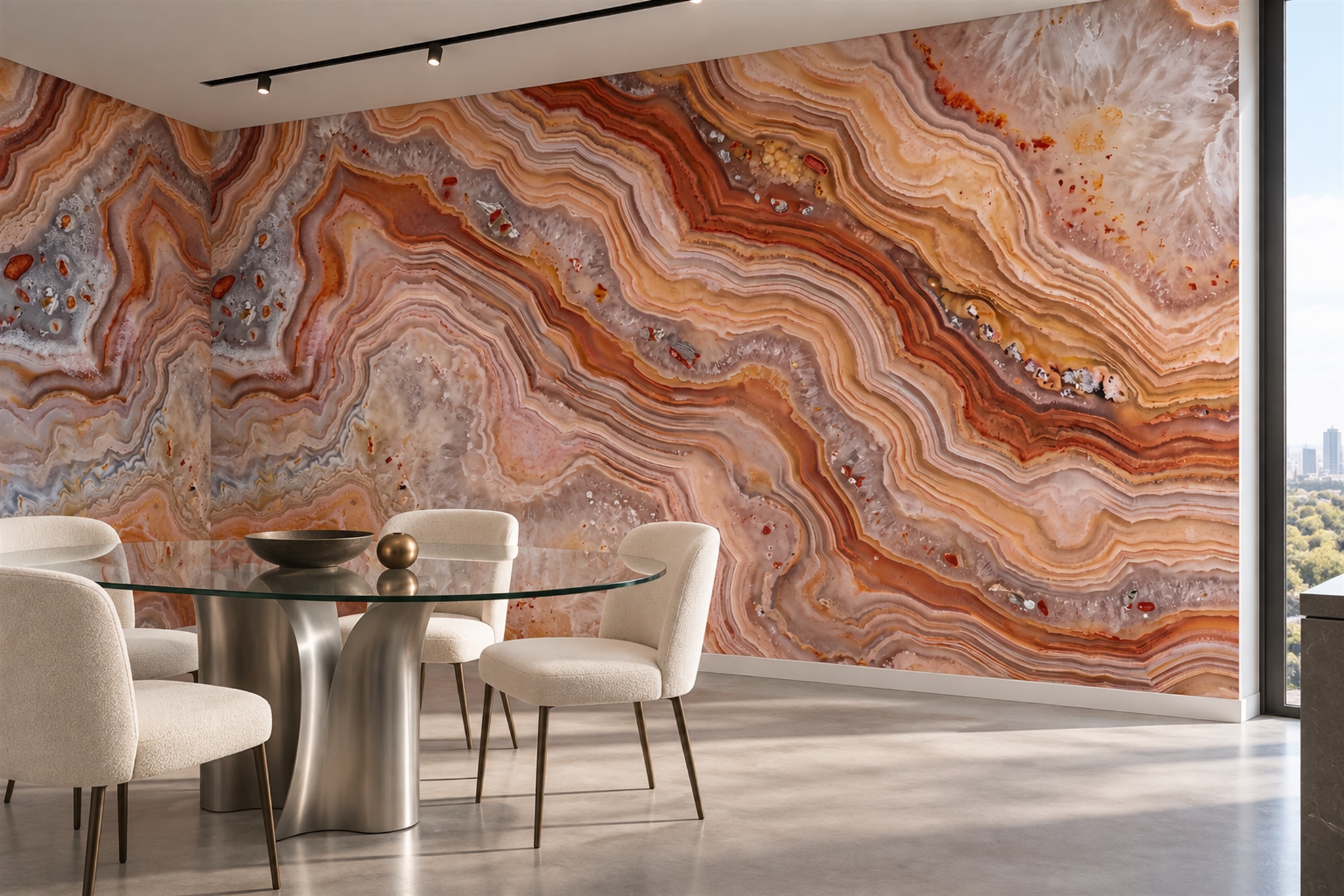 Coral Agate Decorative Wallpaper Mural Dining-room-wallpaper-murals, Shown In A Dining Room, Peel-and-stick Finish