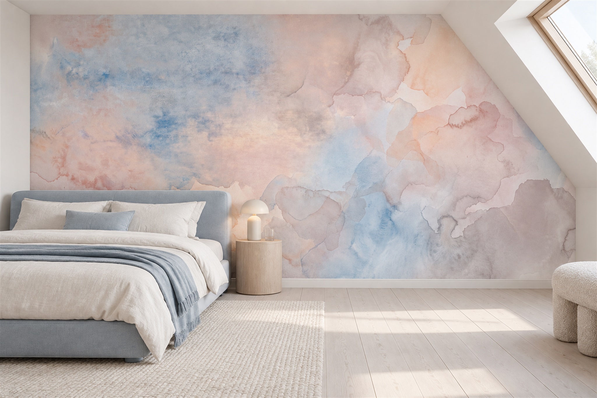 Peach Washed Artful Abstract Wallpaper Mural Bedroom-wallpaper-murals, Peel-and-stick Finish