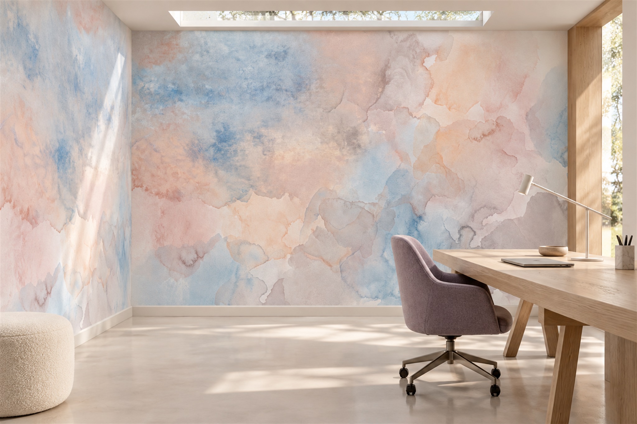 Peach Washed Artful Abstract Wallpaper Mural Living-room-wallpaper-murals, Peel-and-stick Finish