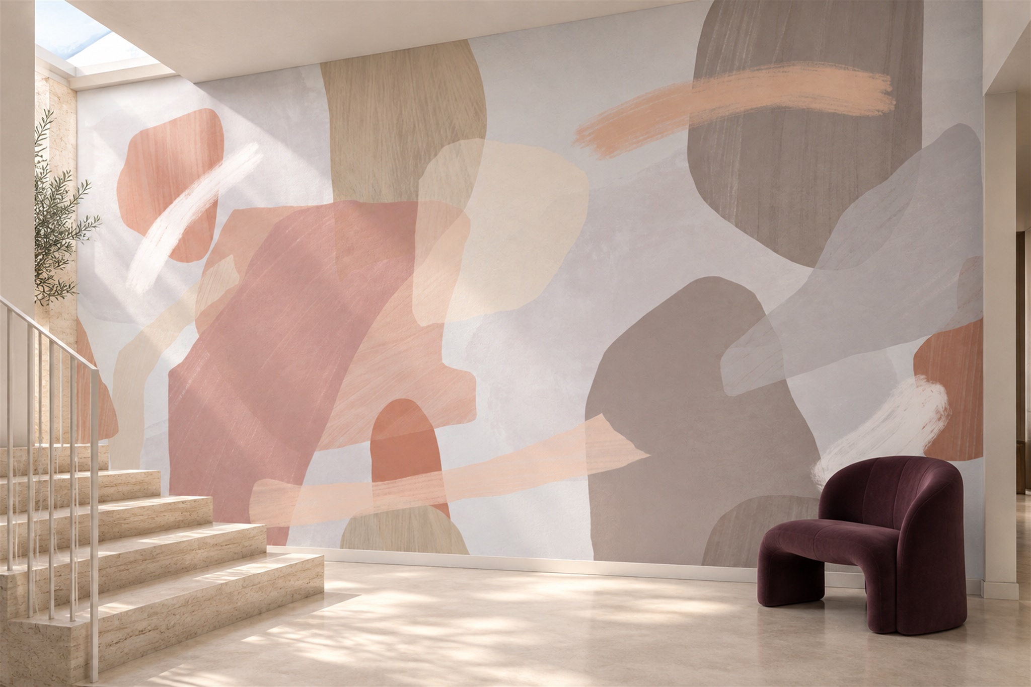 Pink Shaped Abstract Wallpaper Mural Accent-wall-wallpaper-murals, Peel-and-stick Finish