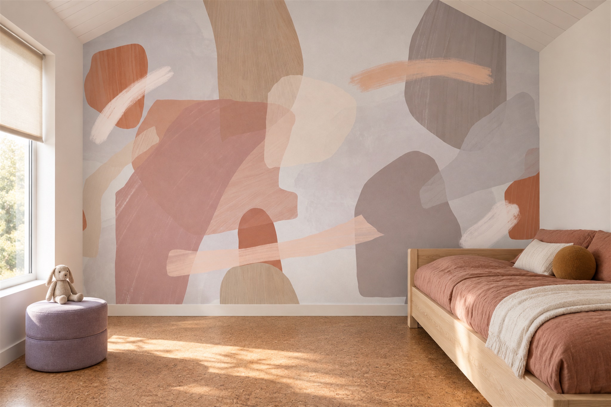Pink Shaped Abstract Wallpaper Mural Feature-wall-wallpaper-murals, Peel-and-stick Finish