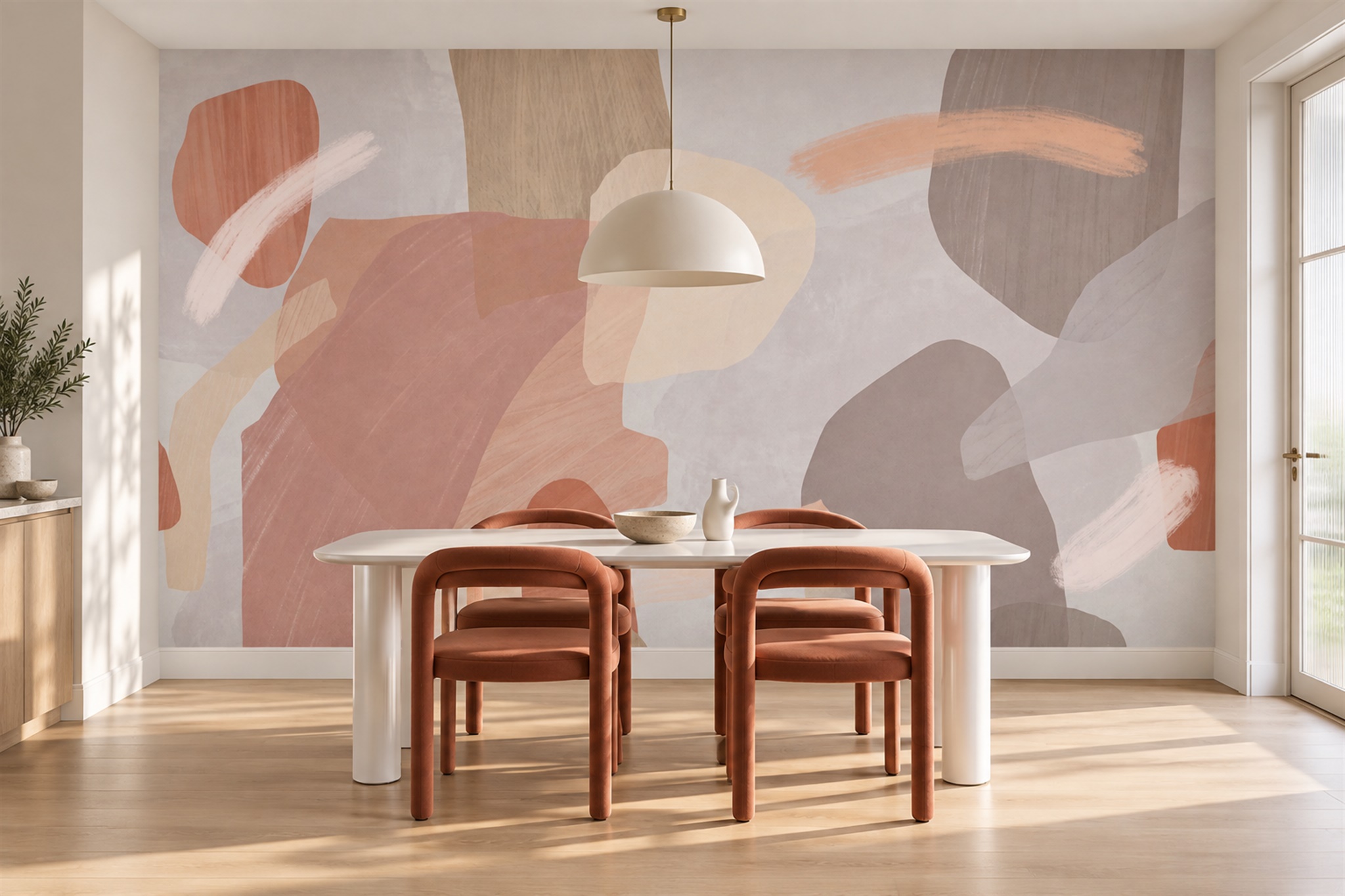 Pink Shaped Abstract Wallpaper Mural Feature-wall-wallpaper-murals, Peel-and-stick Finish